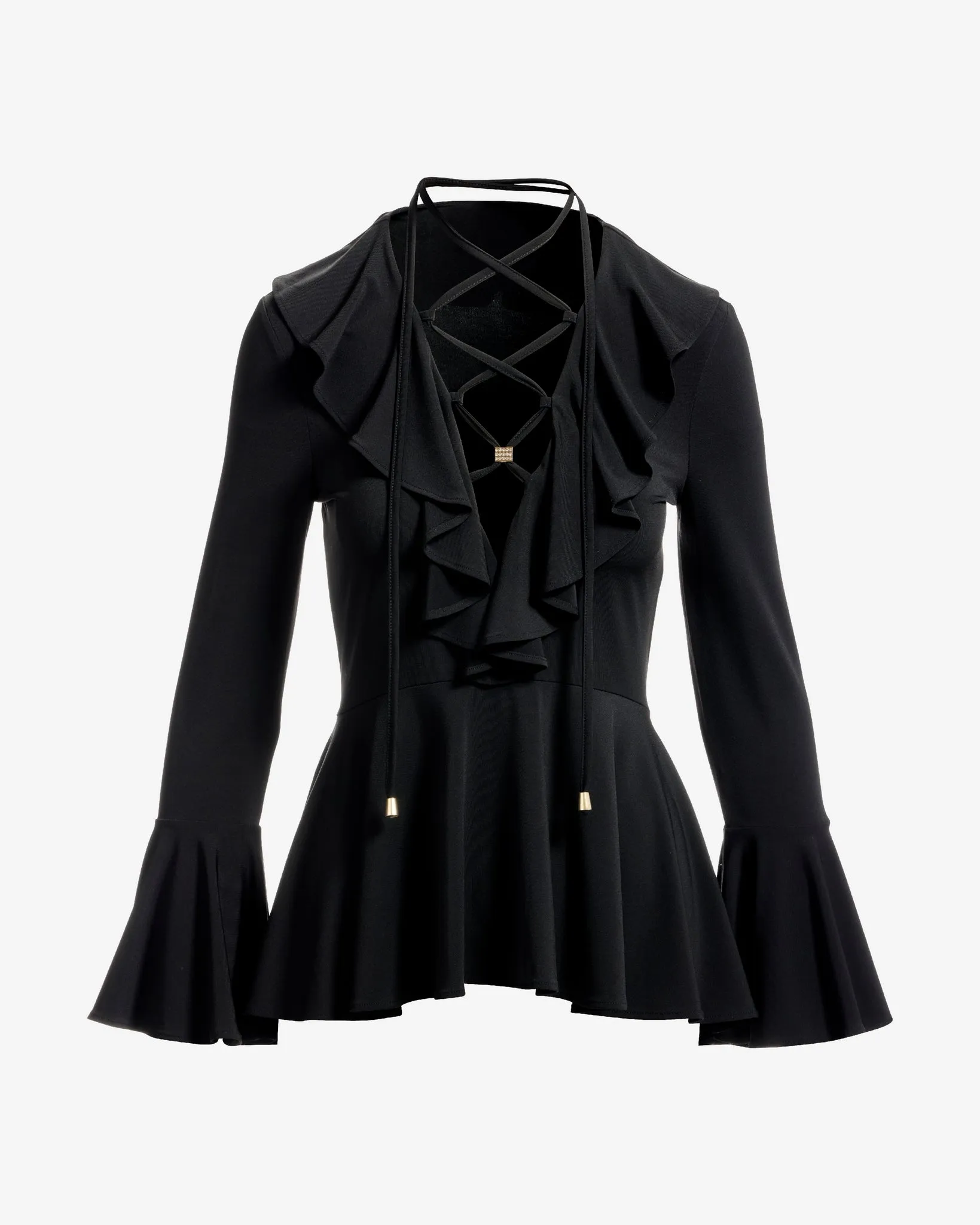 Ruffle Lace Up V Neck Knit Top Proper Black sold by Boston Proper product image thumbnail 2