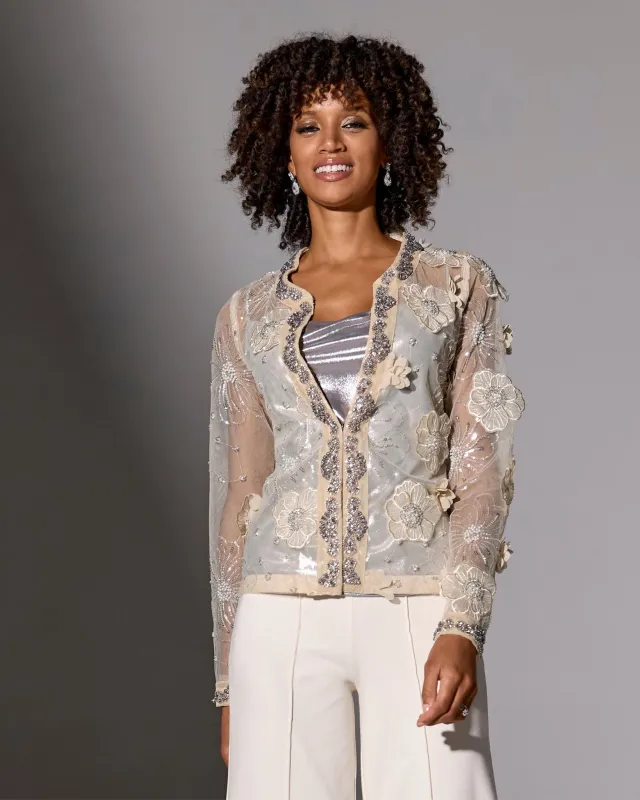 3D Floral Embellished Jacket Sandshell sold by Boston Proper