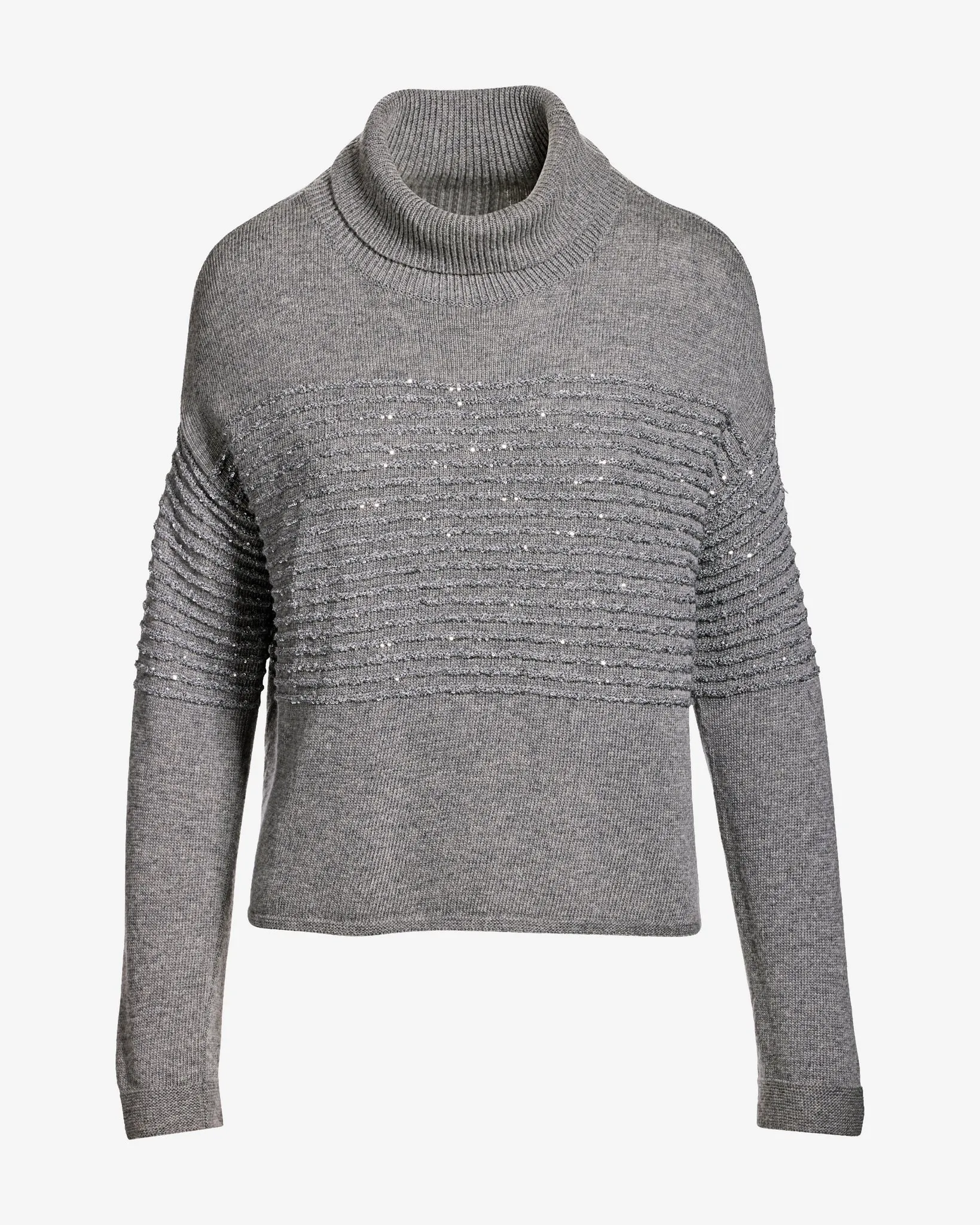 Metallic Stripe Detail Turtleneck Sweater Heather Gray sold by Boston Proper product image thumbnail 2