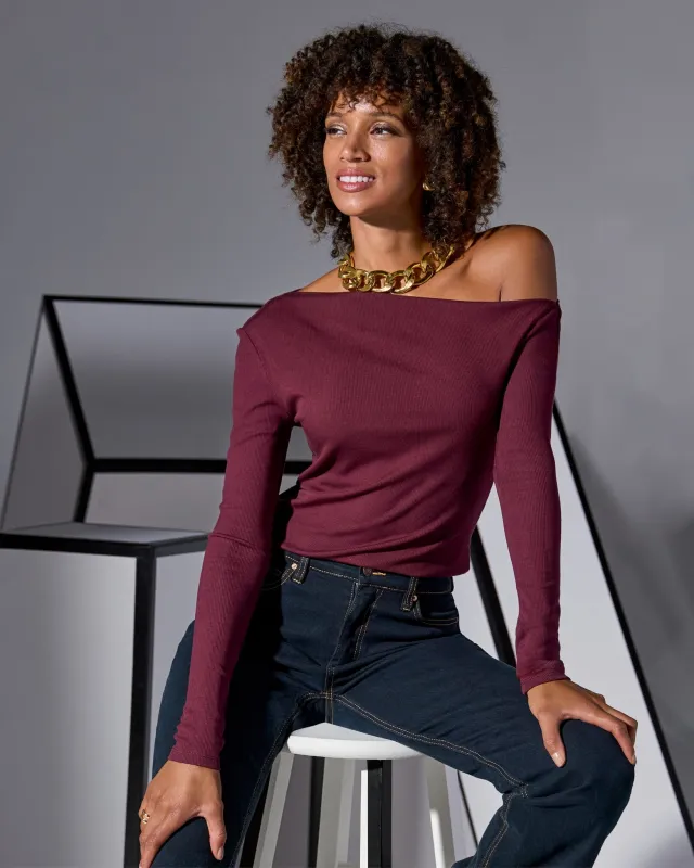 So Essential Slouchy Long Sleeve Top Black Cherry sold by Boston Proper