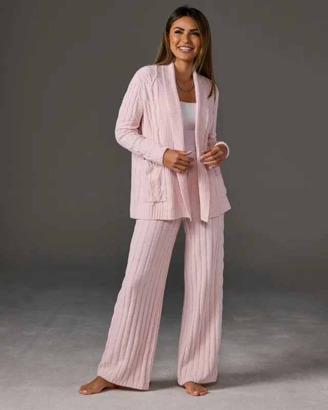 Cable Cardigan Wide Leg Lounge Set Soft Pink sold by Boston Proper