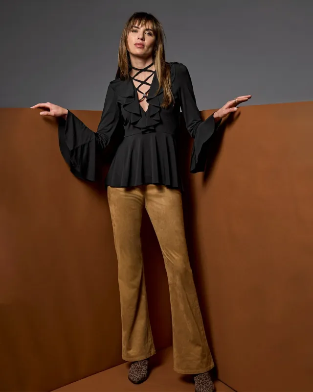 Faux Suede Bootcut Pant Camel sold by Boston Proper