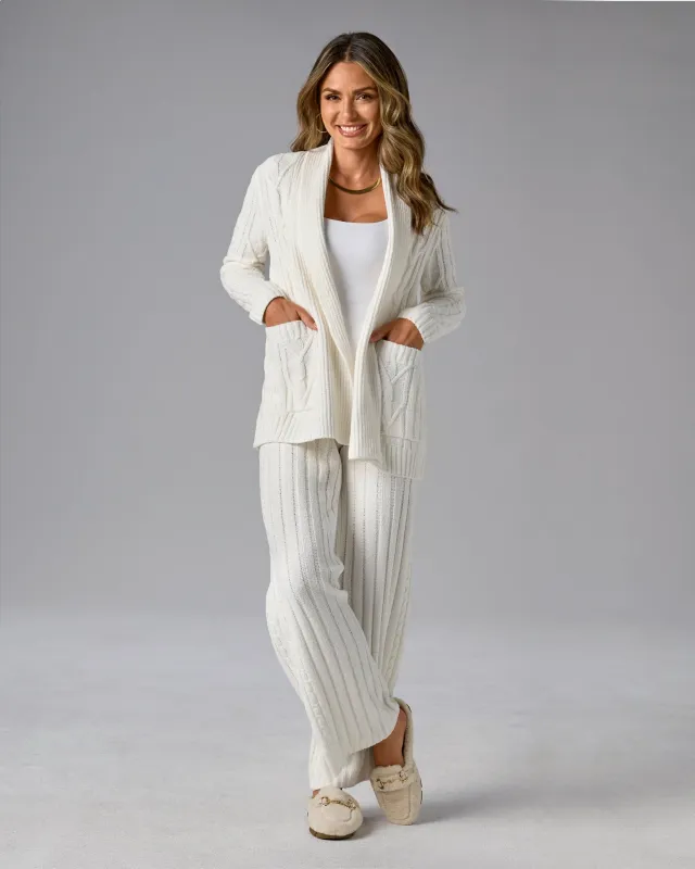 Cable Cardigan Wide Leg Lounge Set Off White sold by Boston Proper