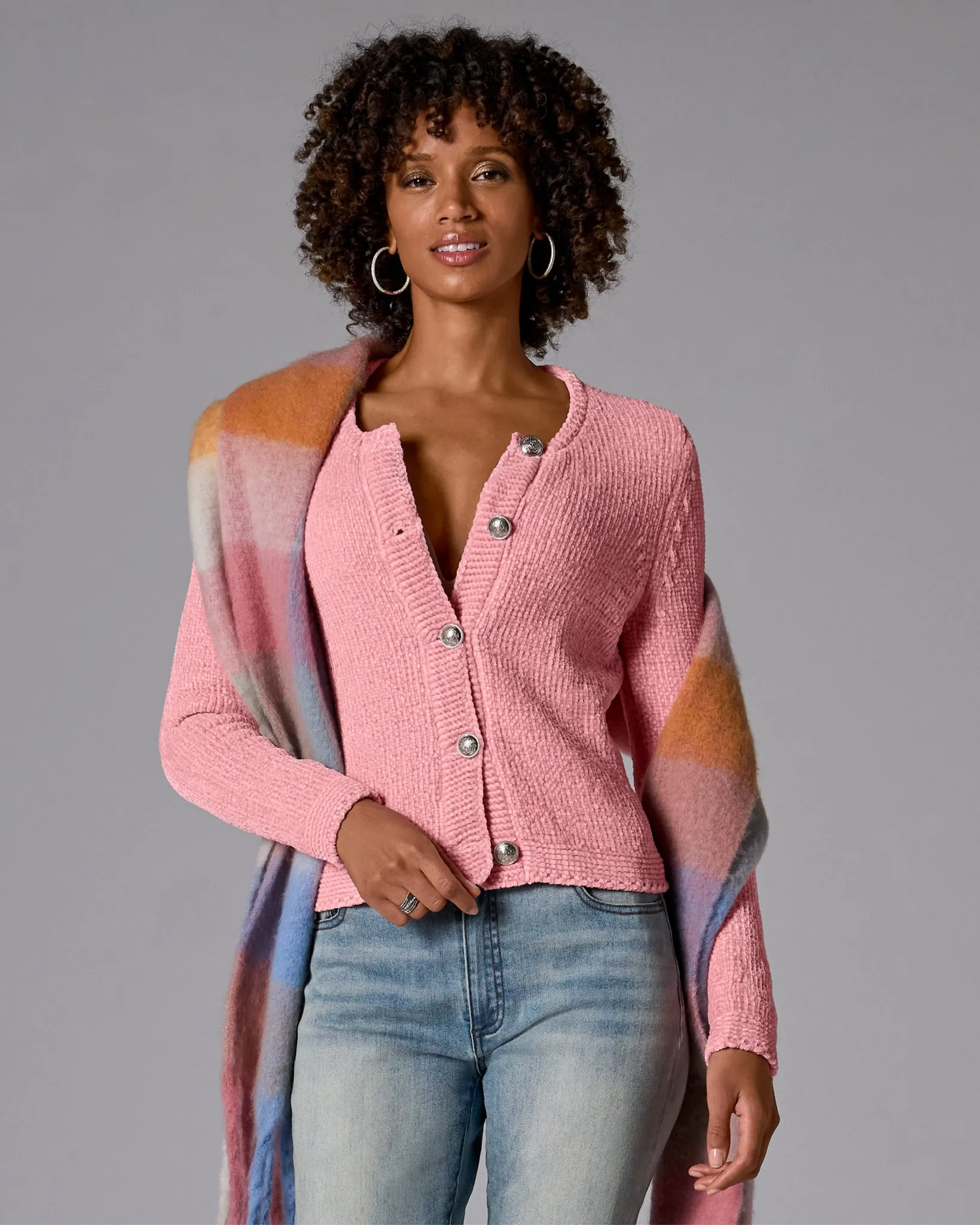 Chenille Long Sleeve Cardigan Coral Blush sold by Boston Proper