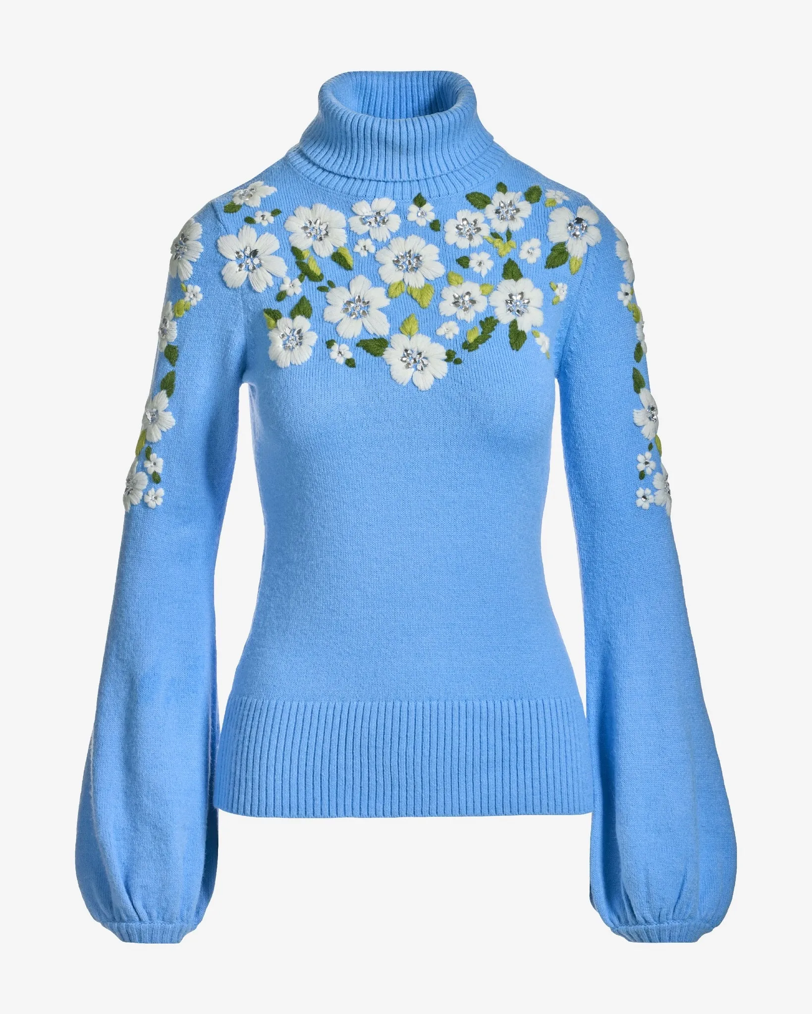 Flower Embroidered Turtleneck Sweater Blue Daze sold by Boston Proper product image thumbnail 2