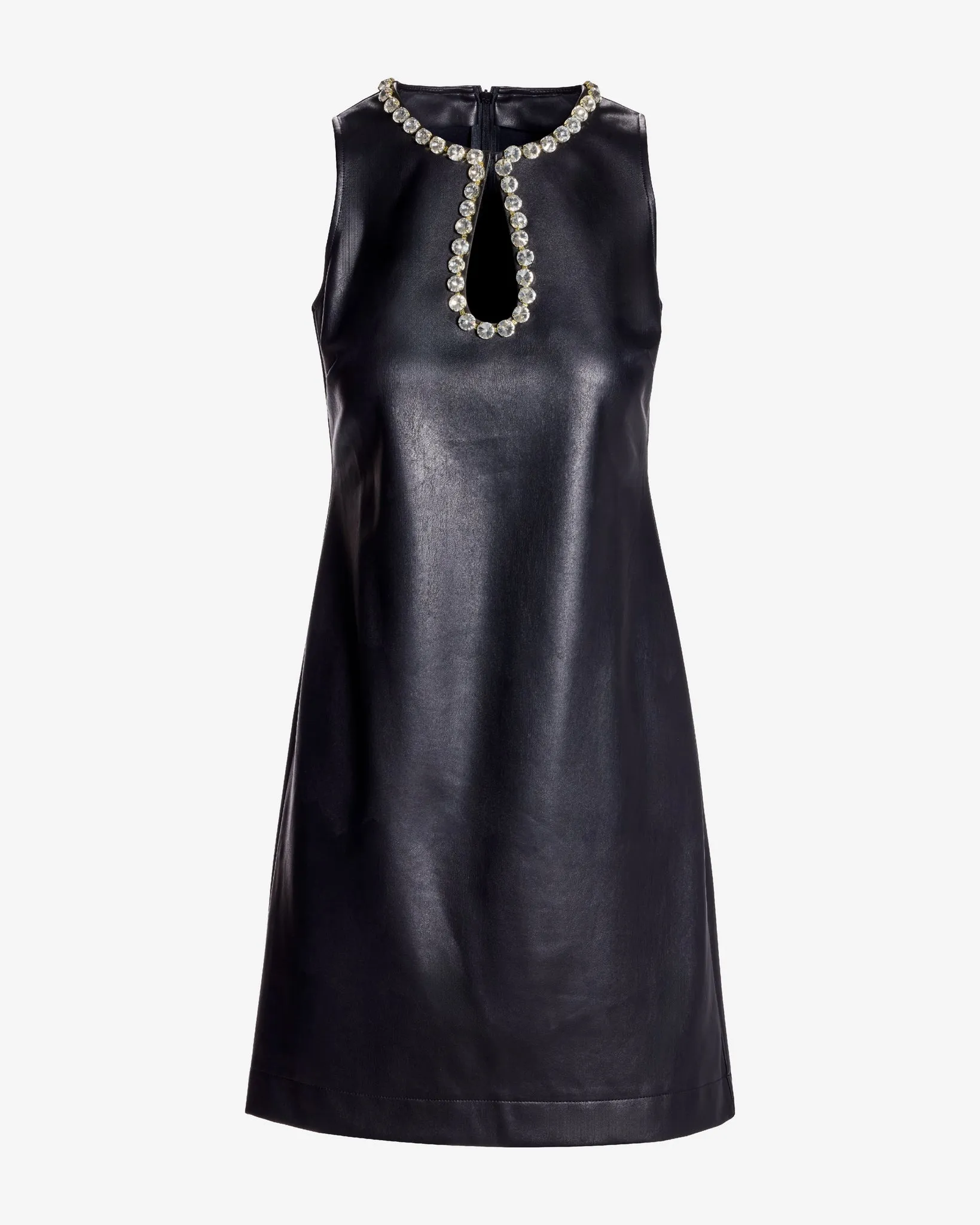 Faux Leather Crystal Embellished Keyhole Shift Dress Black sold by Boston Proper product image thumbnail 2