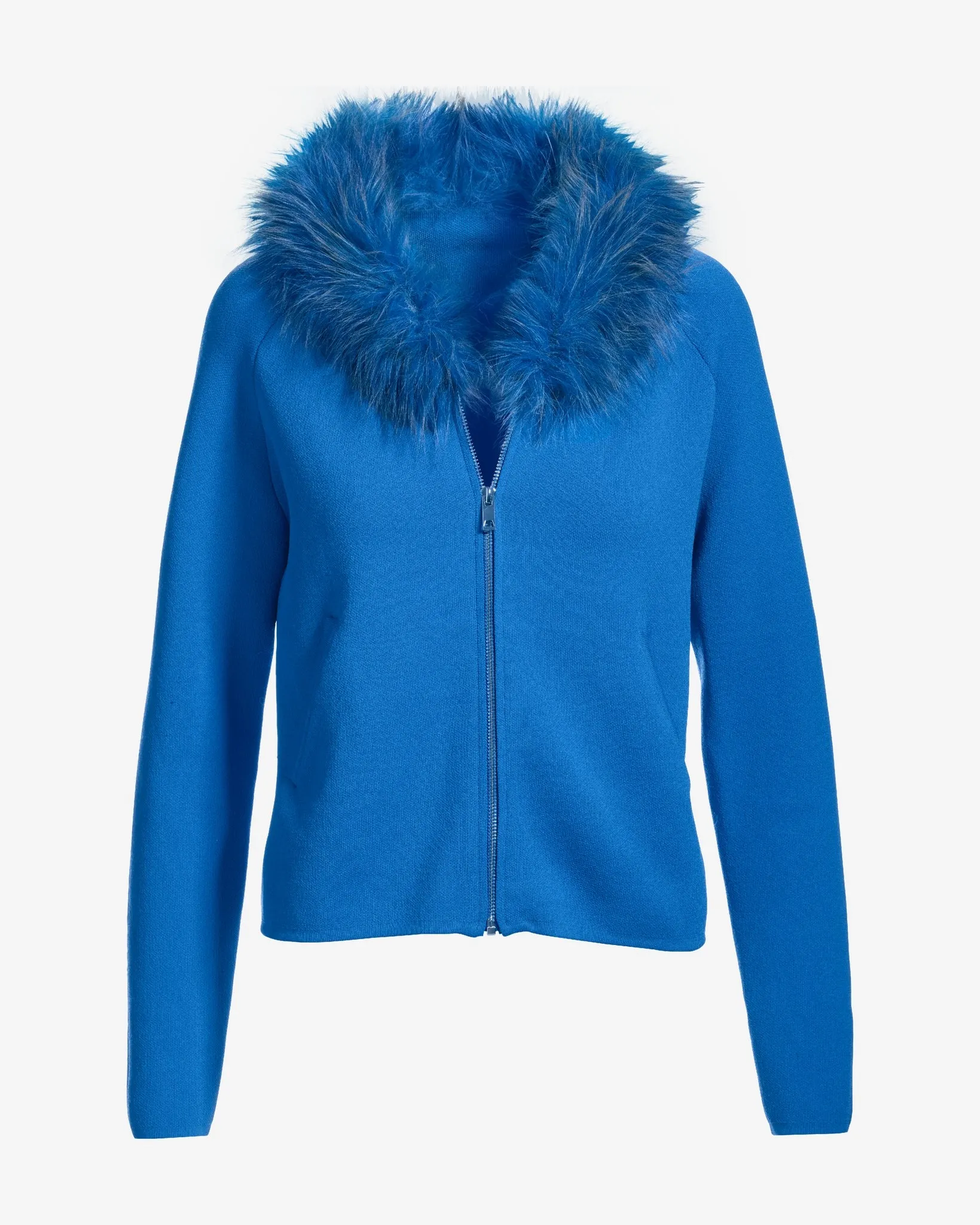 Faux Fur Collar Two Pocket Zip Up Sweater Strong Blue sold by Boston Proper product image thumbnail 2