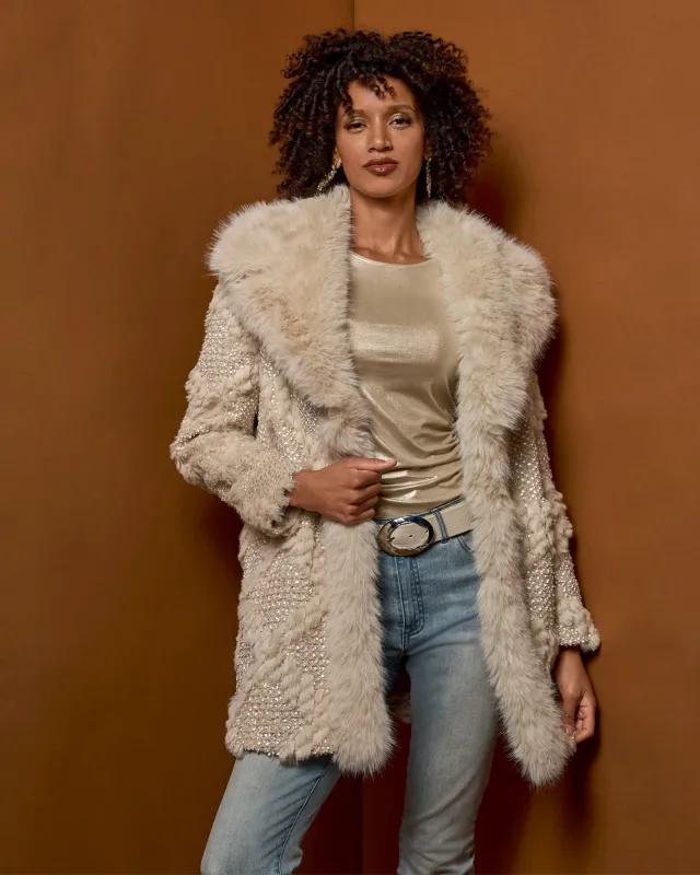 Novelty Shimmer Faux Fur Coat Cream sold by Boston Proper