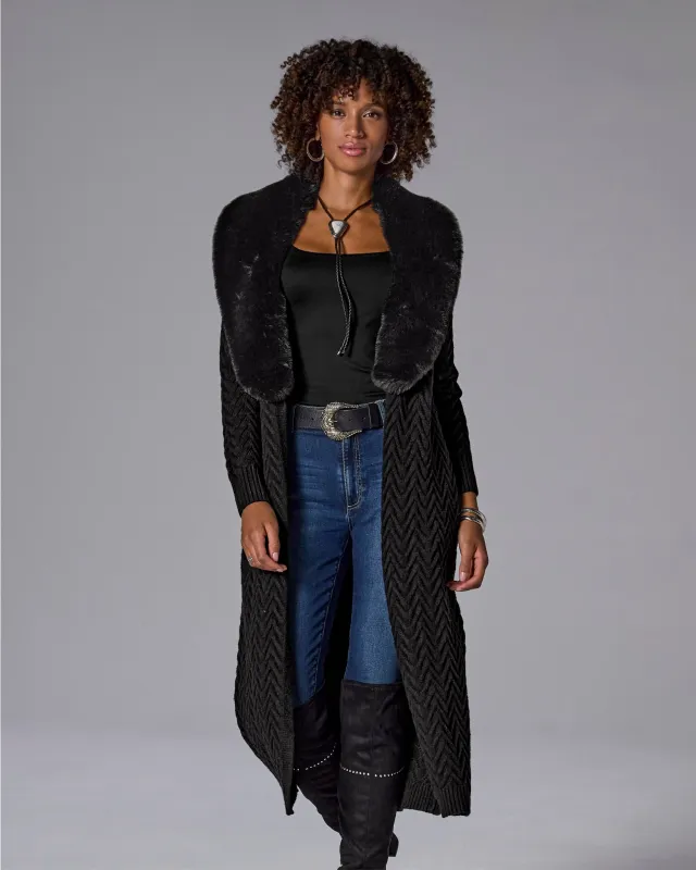 Faux Fur Trim Sweater Duster Proper Black sold by Boston Proper