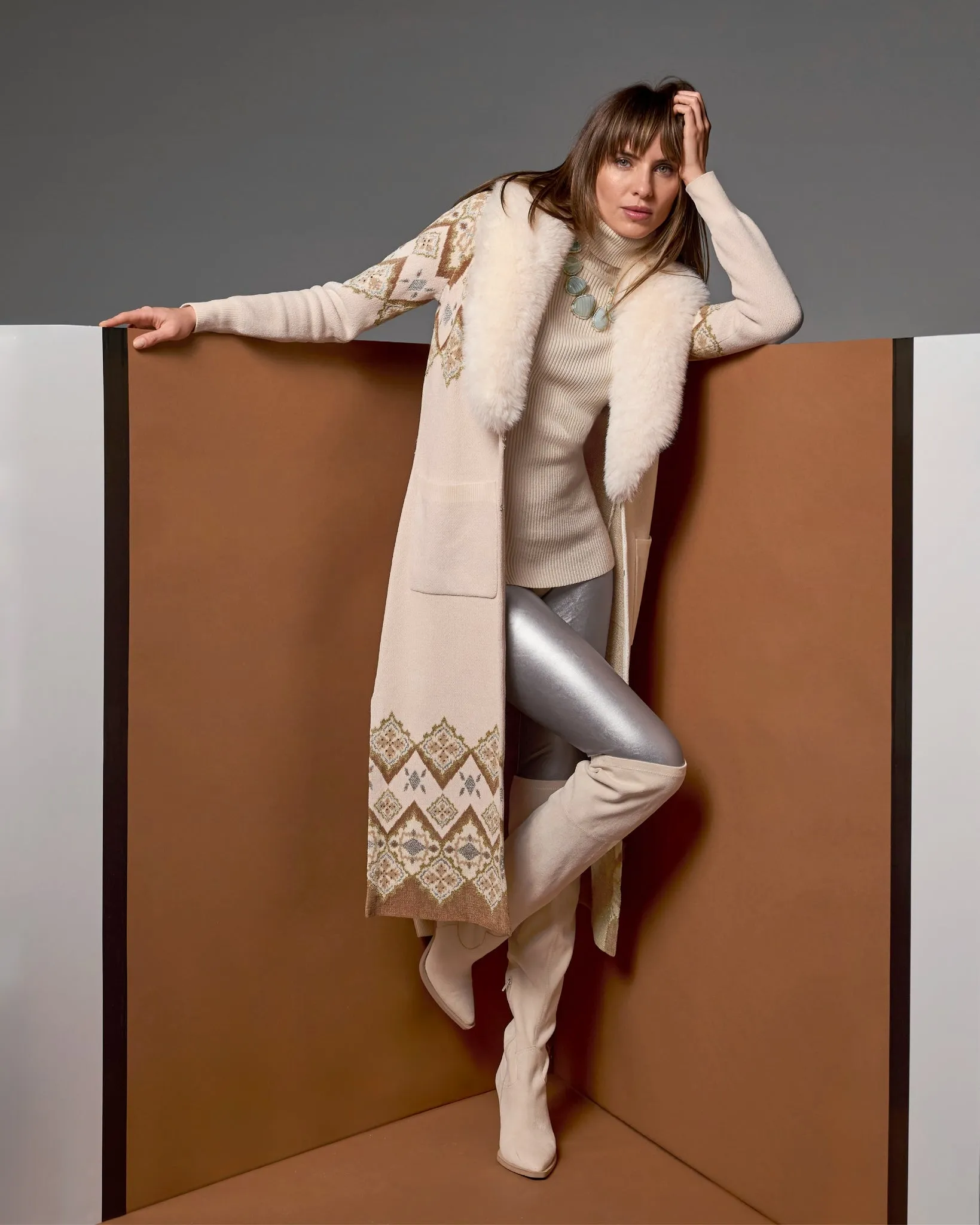 Faux Fur Collar Fair Isle Sweater Duster Fabulous Fair Isle sold by Boston Proper