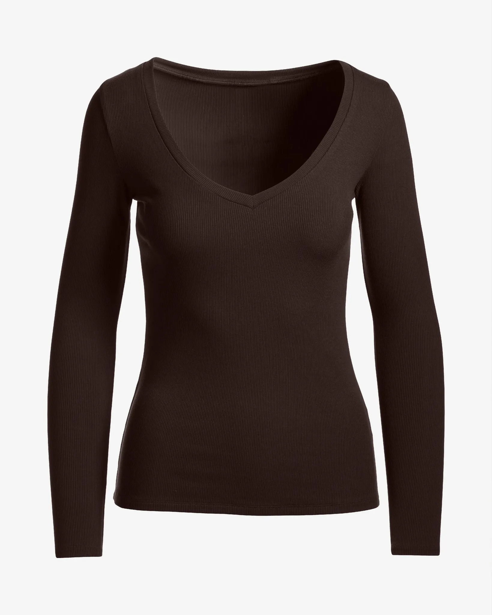 So Essential Ribbed V Neck Long Sleeve Top Chocolate Torte sold by Boston Proper product image thumbnail 2