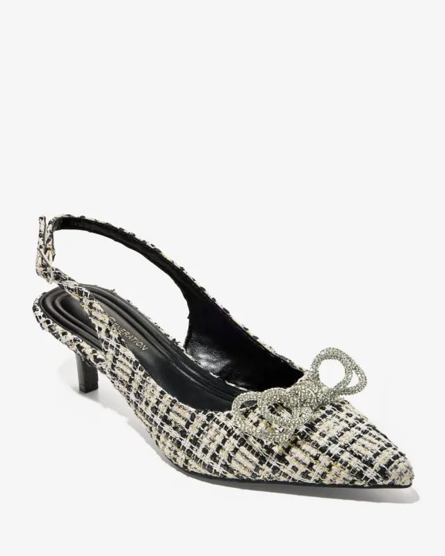 Bow Detail Tweed Sling-Back Kitten Heel Black Multi sold by Boston Proper