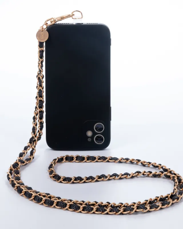 Dark Denim x Matte Gold Crossbody Phone Chain sold by Boston Proper