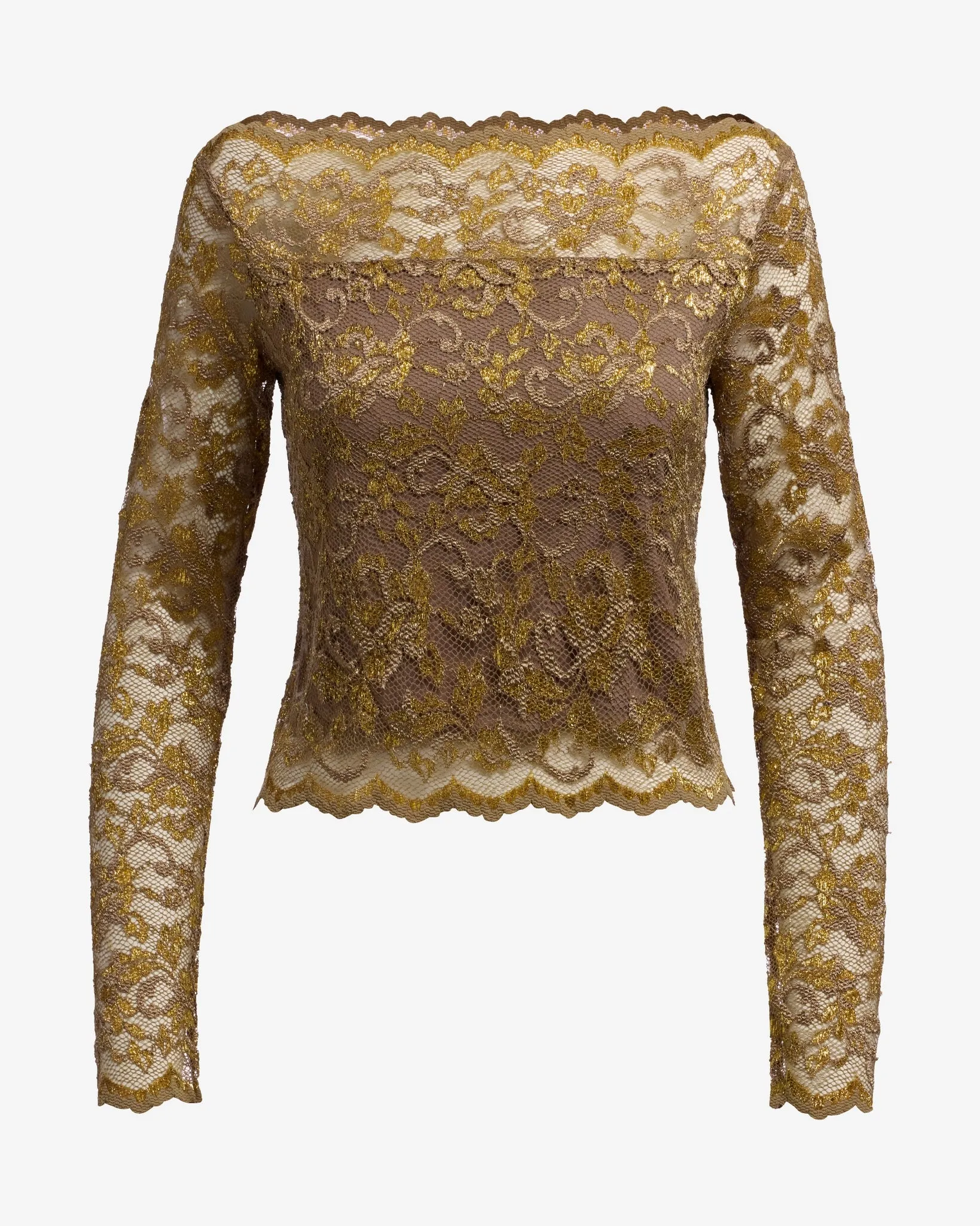Metallic Lace Shoulder Skimming Knit Top Gold sold by Boston Proper product image thumbnail 2
