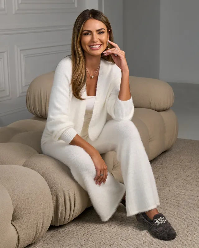 Plush Cardigan and Wide Leg Lounge Set Off White sold by Boston Proper