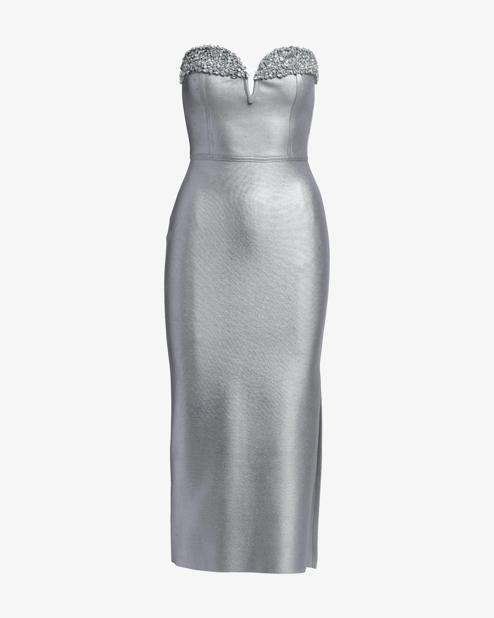 Crystal Embellished Metallic Bandage Midi Dress Silver sold by Boston Proper product image thumbnail 2