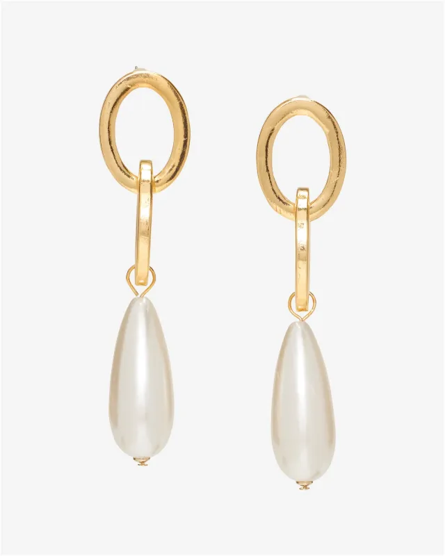 Chain Pearl Drop Earrings Gold sold by Boston Proper