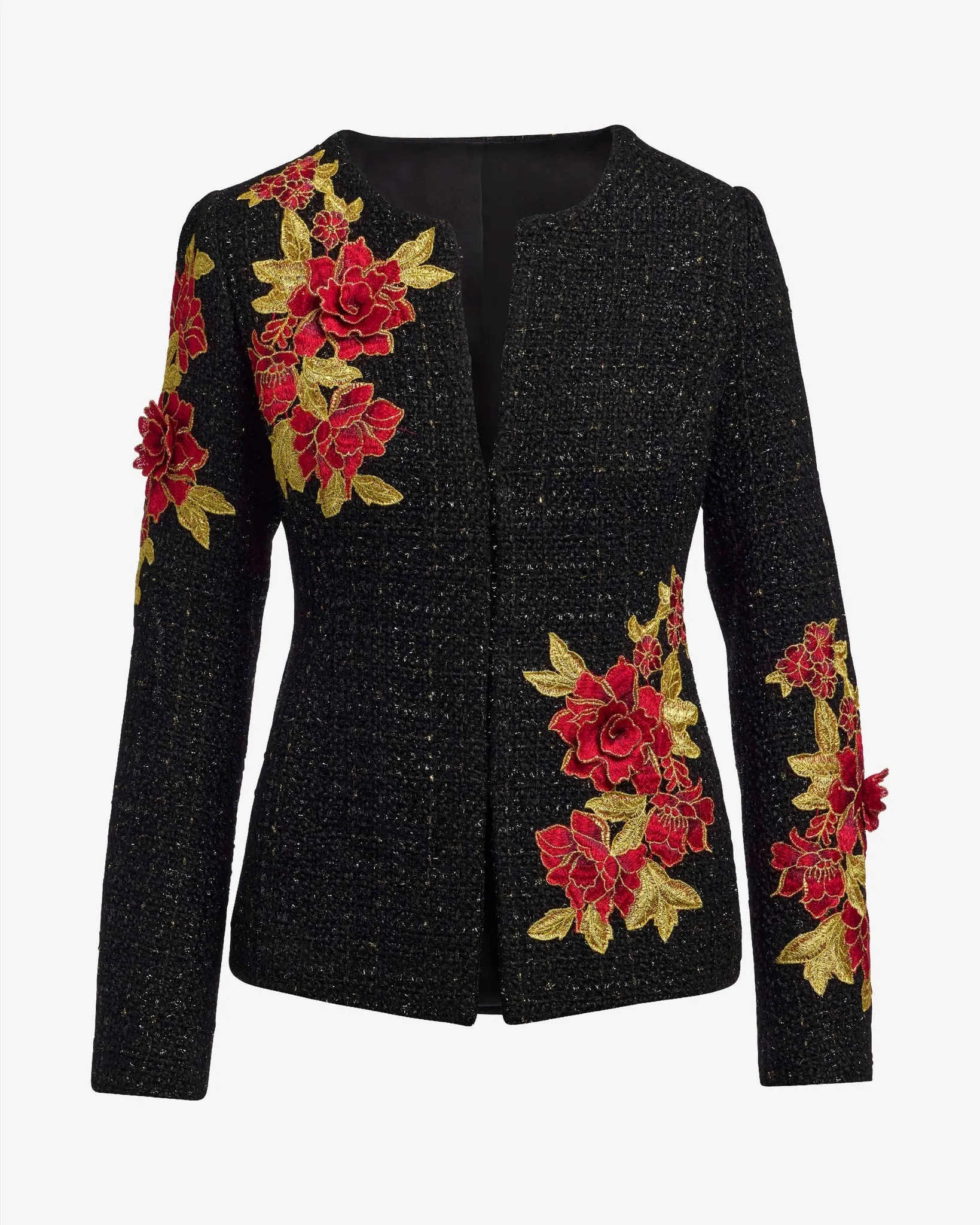 Rose Embroidered Tweed Lady Jacket Black Multi sold by Boston Proper product image thumbnail 2