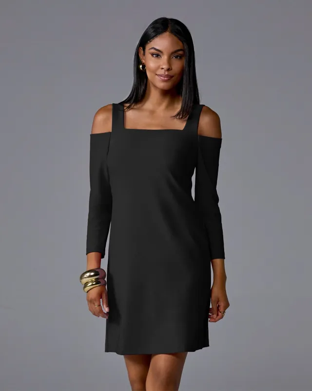 Beyond Travel Cold Shoulder Three Quarter Sleeve Dress Jet Black sold by Boston Proper