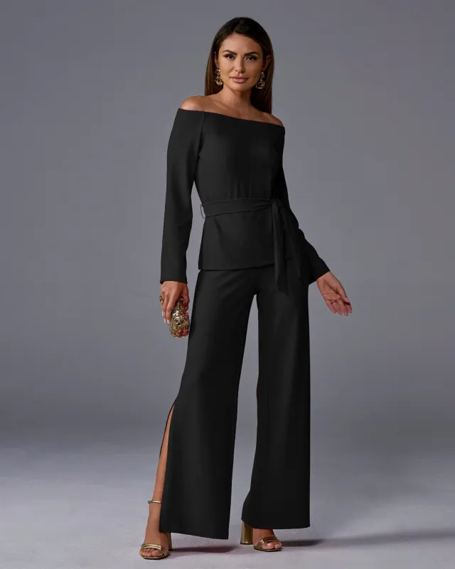 Beyond Travel Side Slit Pant Jet Black sold by Boston Proper