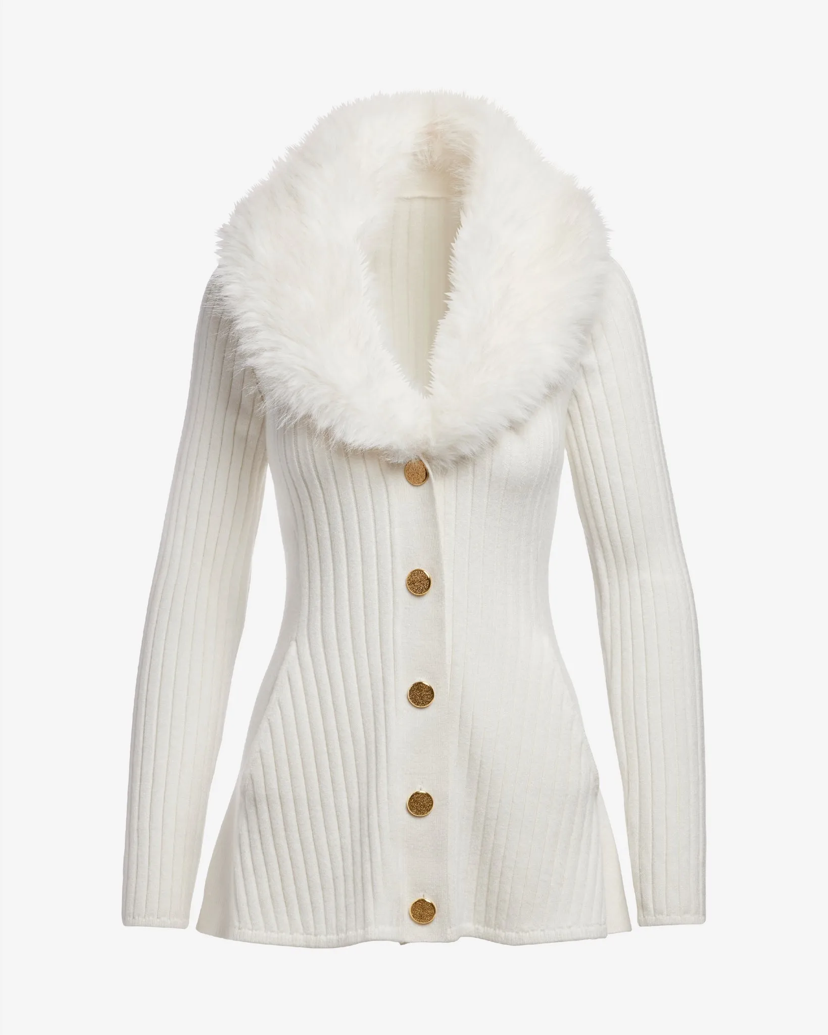 Faux Fur Trim Button Up A-Line Cardigan Off White sold by Boston Proper product image thumbnail 2