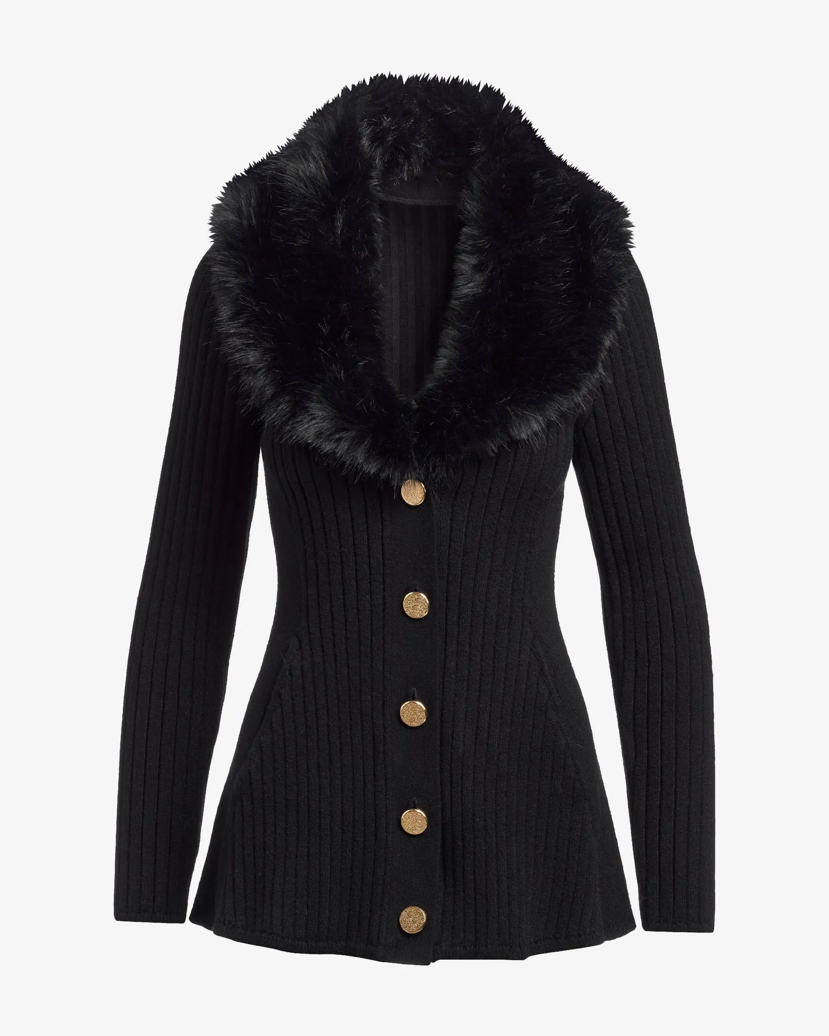 Faux Fur Trim Button Up A-Line Cardigan Proper Black sold by Boston Proper product image thumbnail 2
