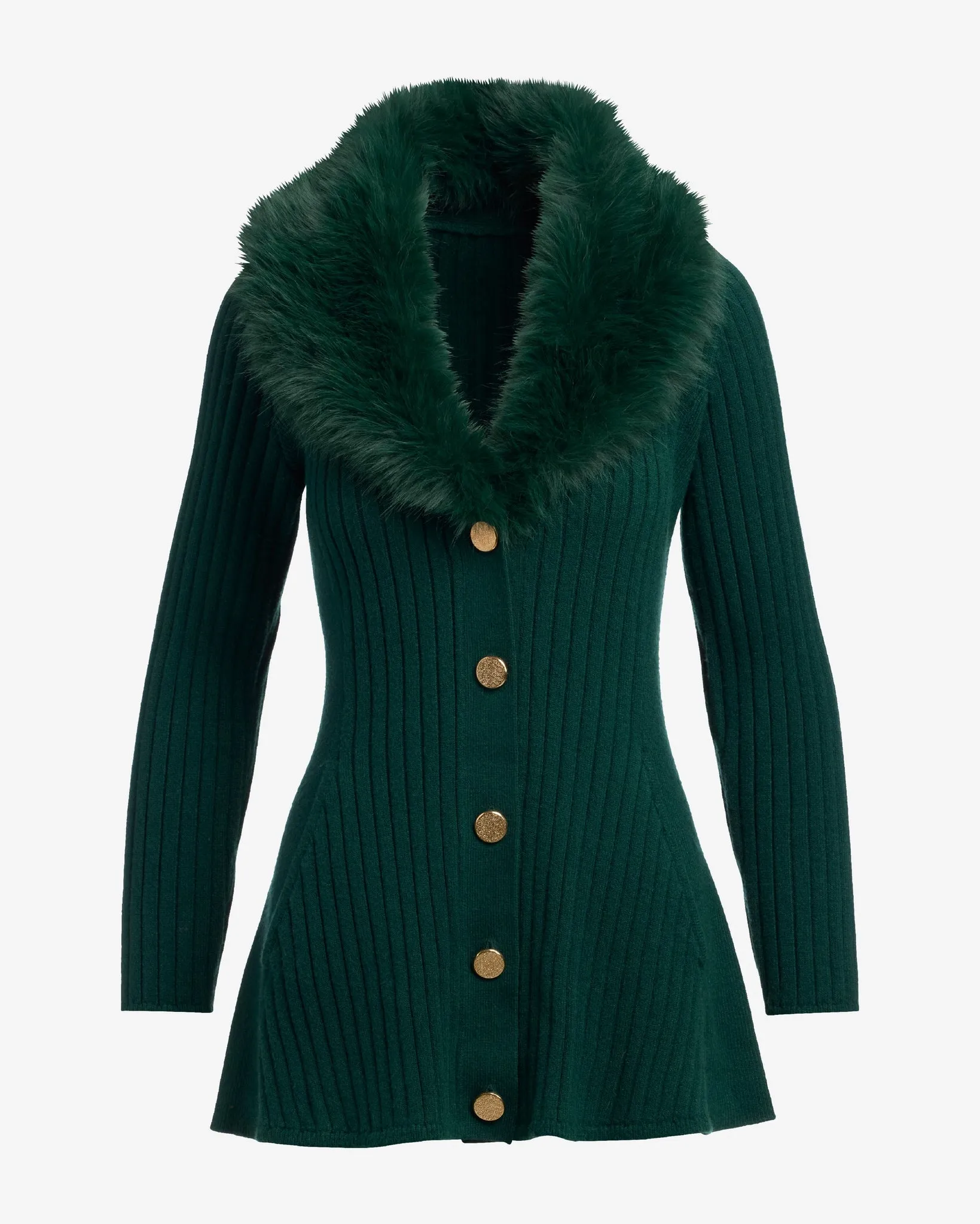 Faux Fur Trim Button Up A-Line Cardigan Emerald sold by Boston Proper product image thumbnail 2