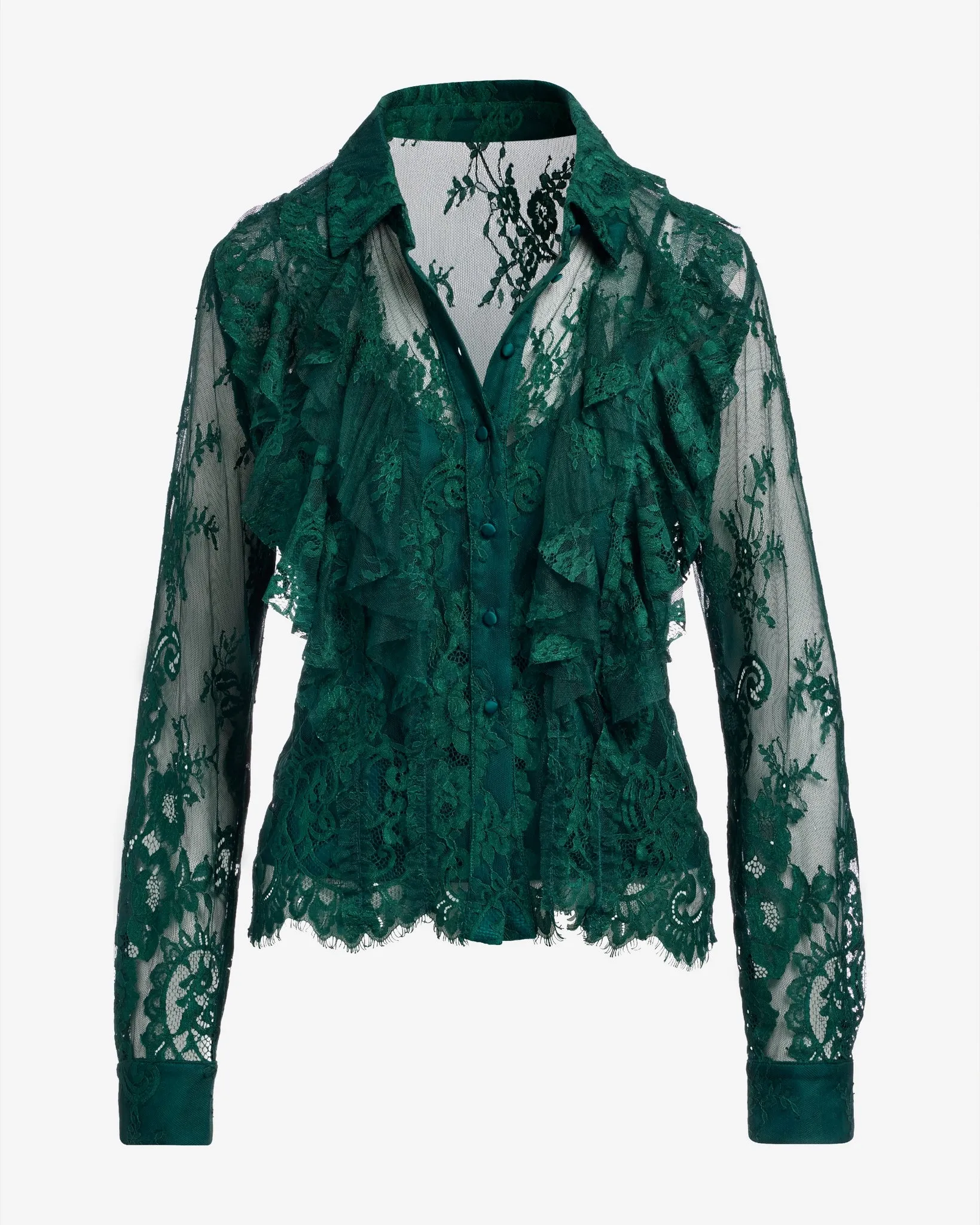Ruffle Lace Button Up Shirt Emerald sold by Boston Proper product image thumbnail 2