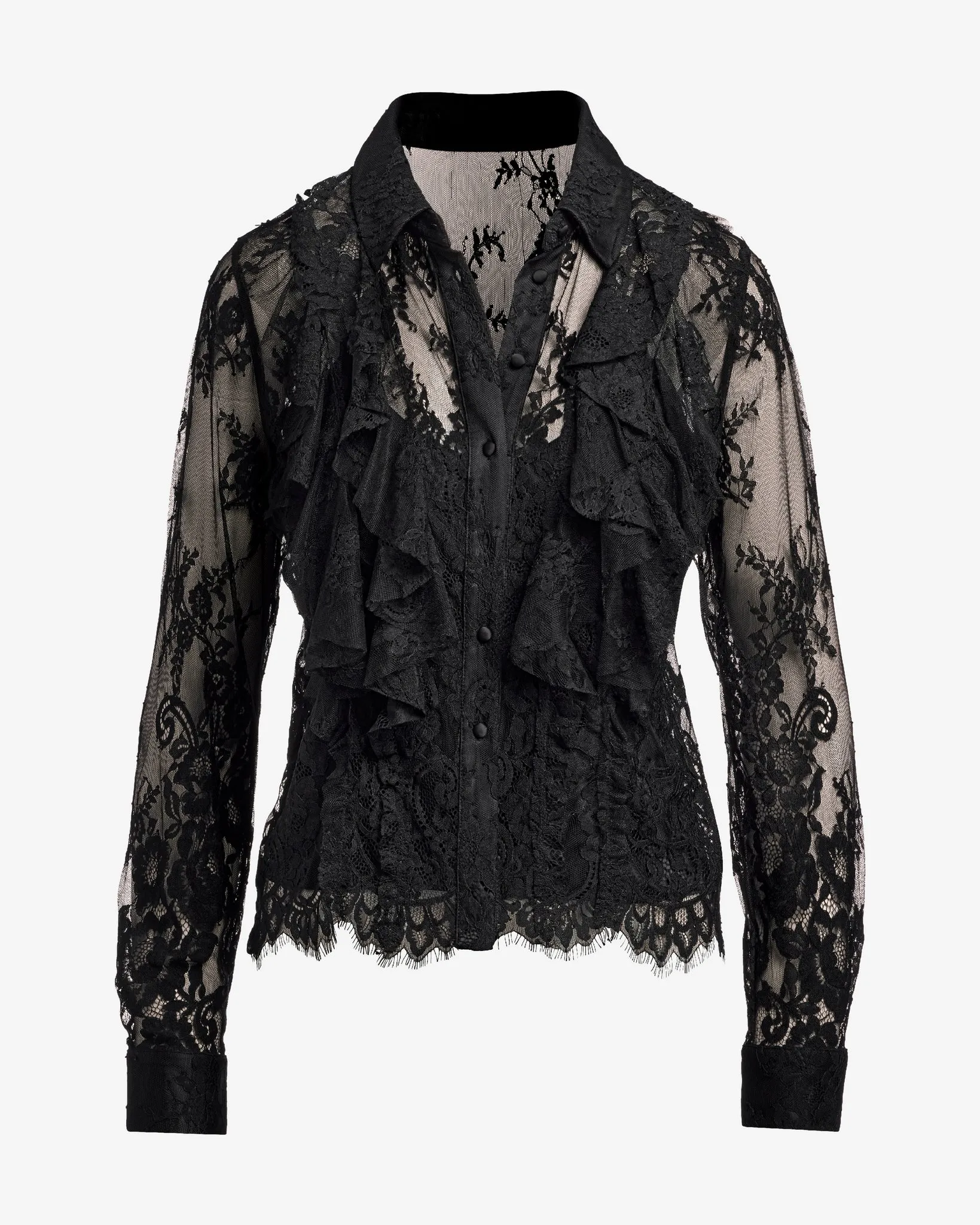 Ruffle Lace Button Up Shirt Black sold by Boston Proper product image thumbnail 2