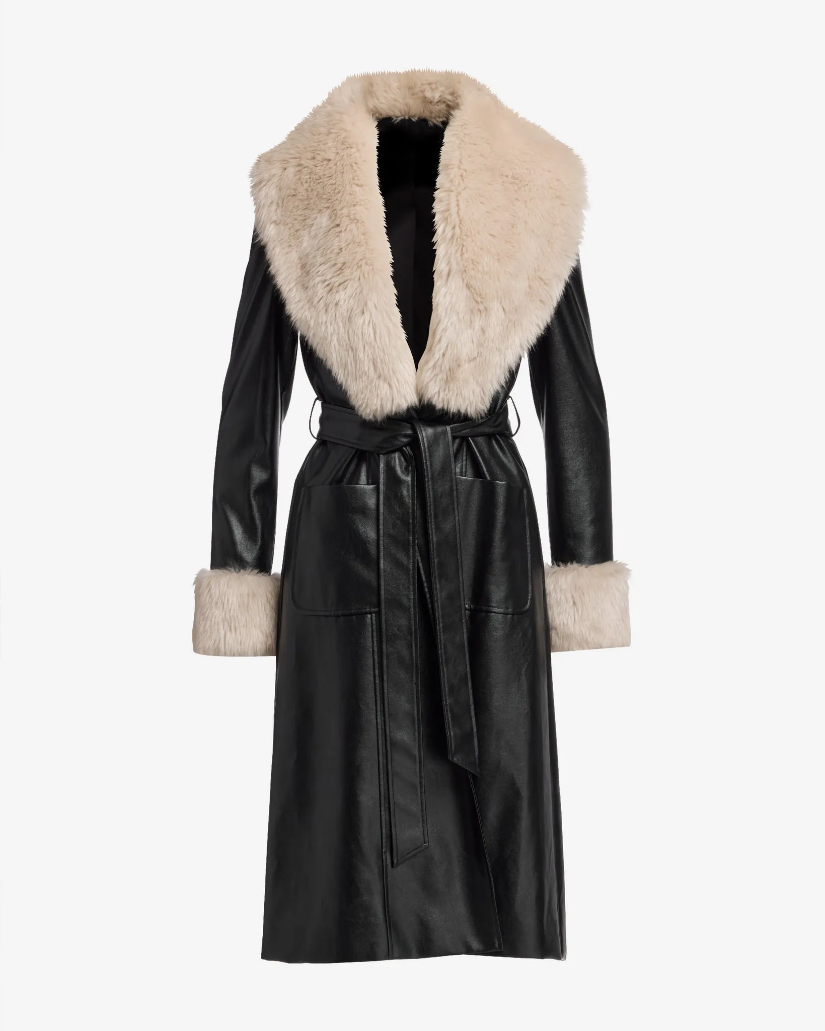 Two Tone Faux Leather Trench Coat Black sold by Boston Proper product image thumbnail 2