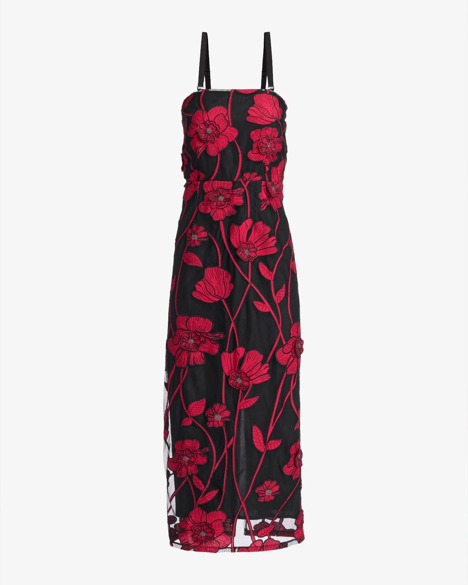 Bold Floral Mesh Column Midi Dress Red Multi sold by Boston Proper product image thumbnail 2