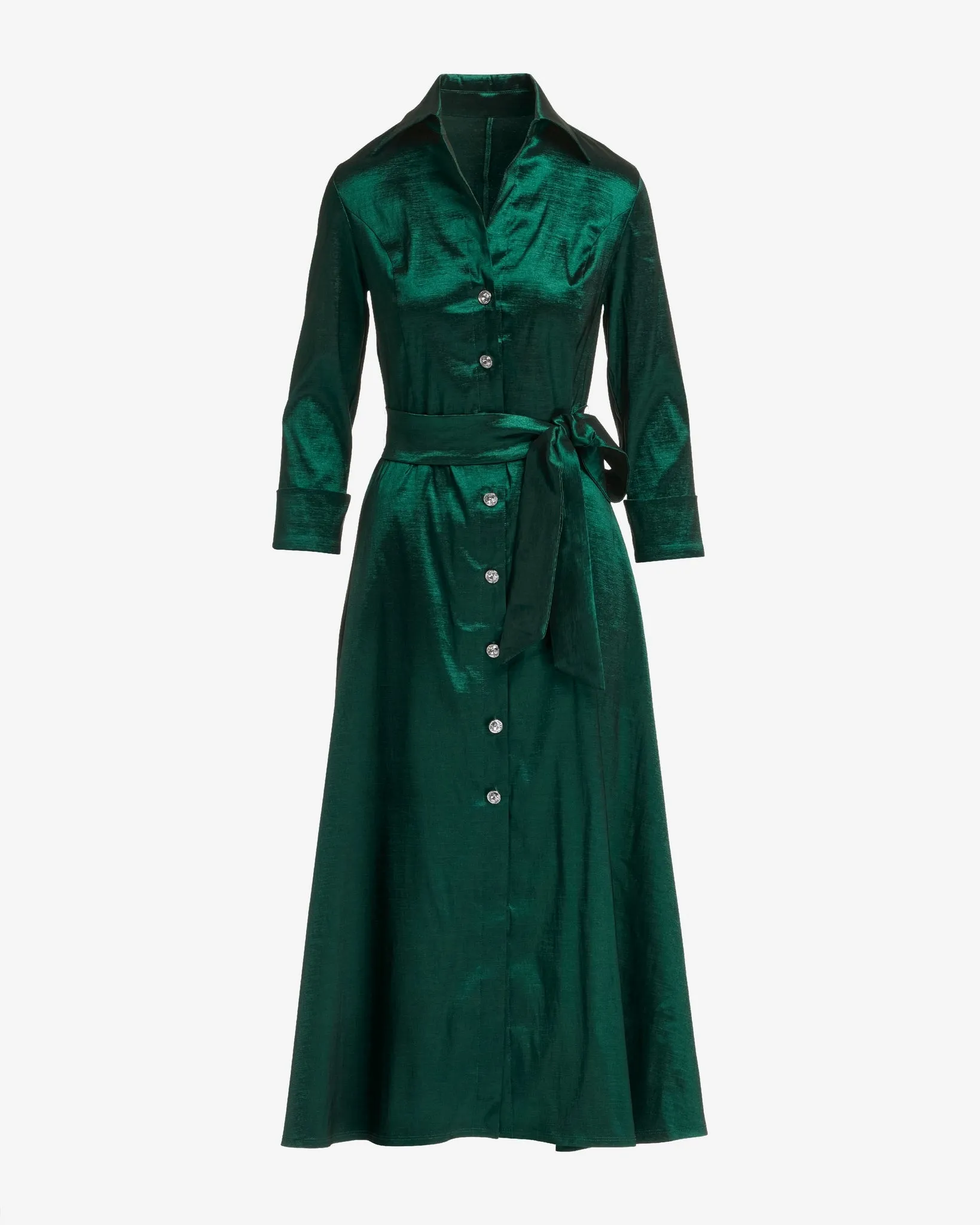Taffeta Three Quarter Sleeve Button Up Shirt Dress Emerald sold by Boston Proper product image thumbnail 2