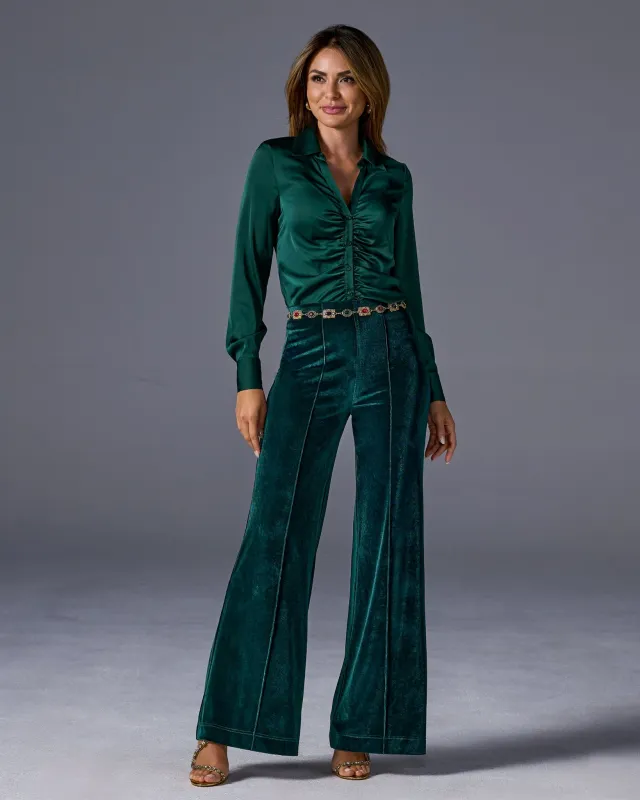 Pull-On Velvet Wide Leg Pant Emerald sold by Boston Proper