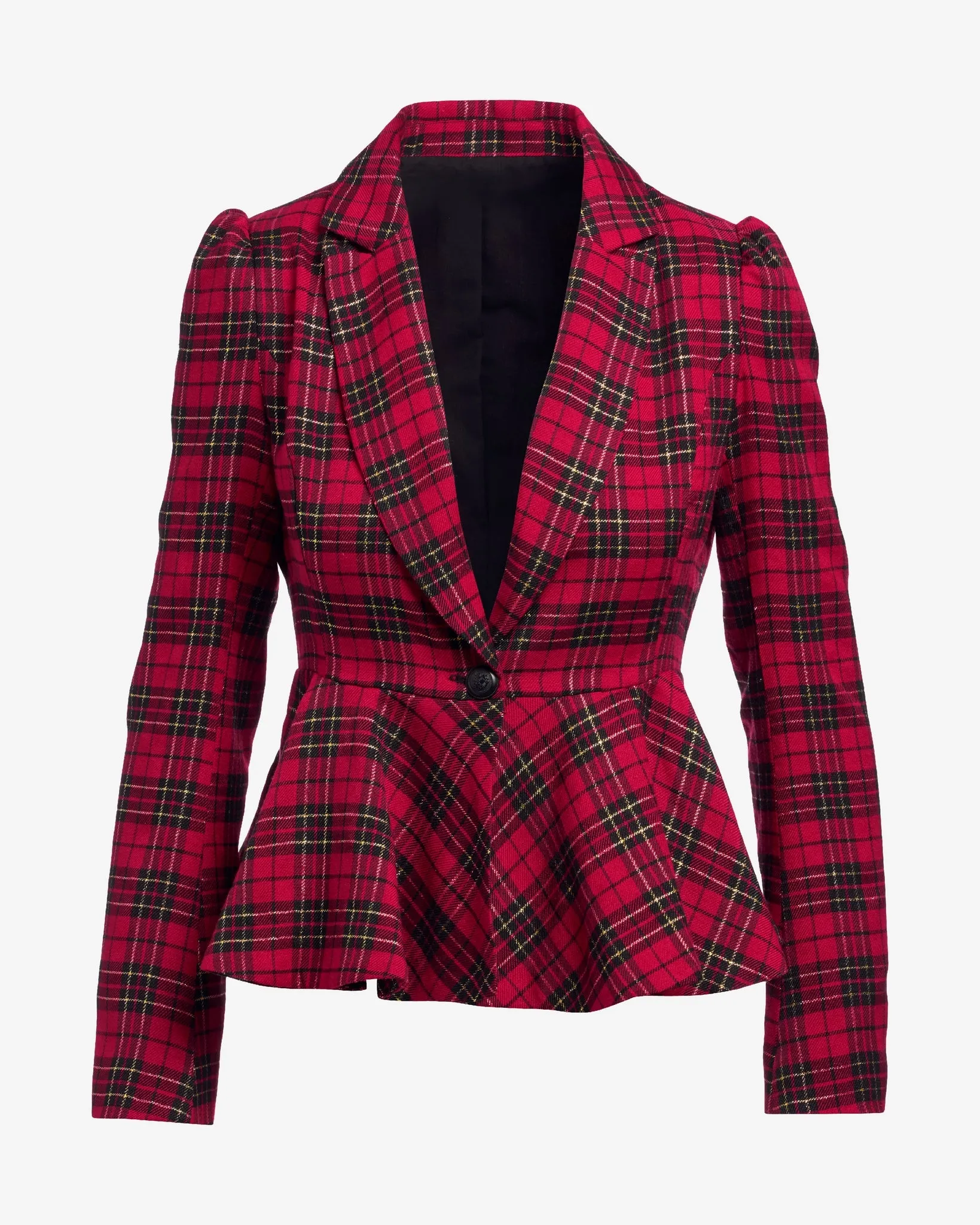Shimmer Plaid Peplum Single Button Blazer Red Multi sold by Boston Proper product image thumbnail 2