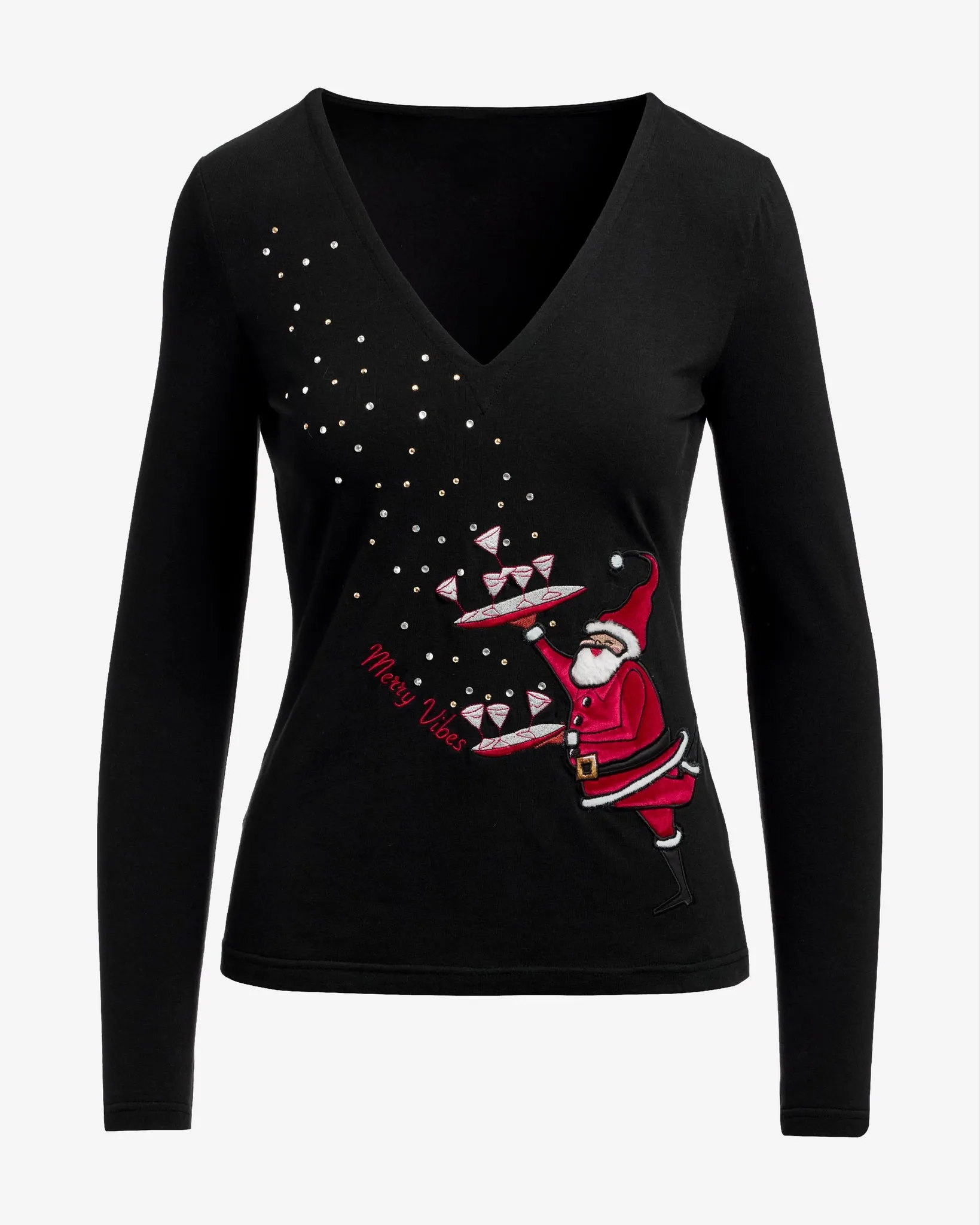 Festive Santa Long Sleeve Top Black Multi sold by Boston Proper product image thumbnail 2