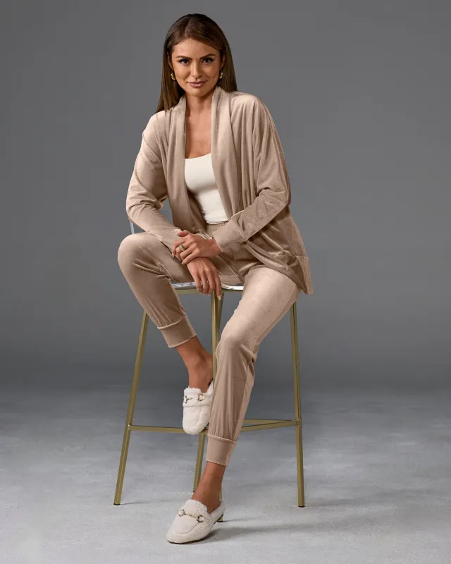 Chic Velour Cocoon Cardigan and Jogger Lounge Set Champagne sold by Boston Proper