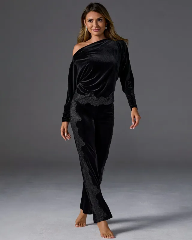Chic Velour Lace Lounge Set Proper Black sold by Boston Proper