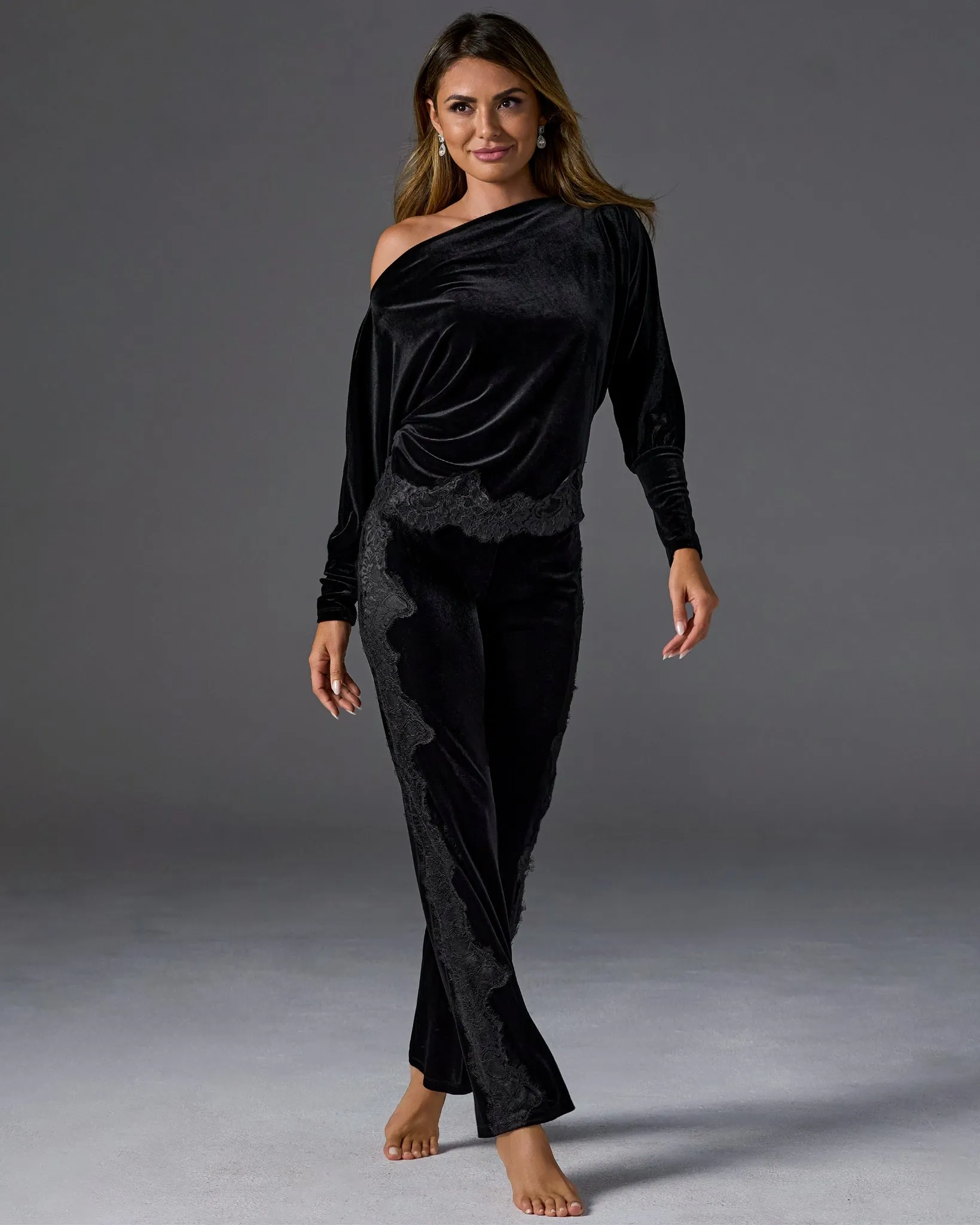 Chic Velour Lace Lounge Set Proper Black sold by Boston Proper