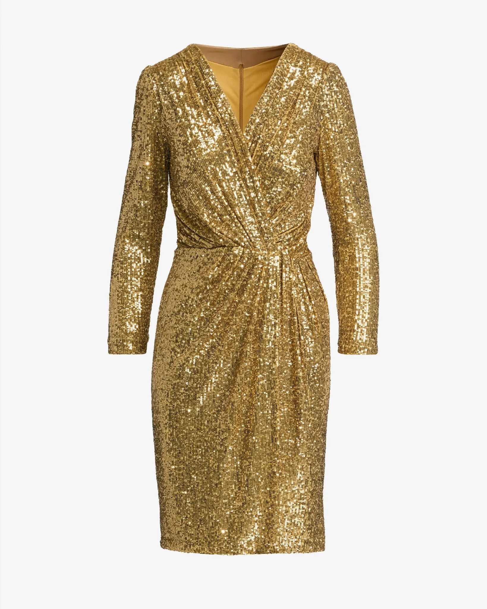 Sequin Long Sleeve V Neck A Line Dress Gold sold by Boston Proper product image thumbnail 2