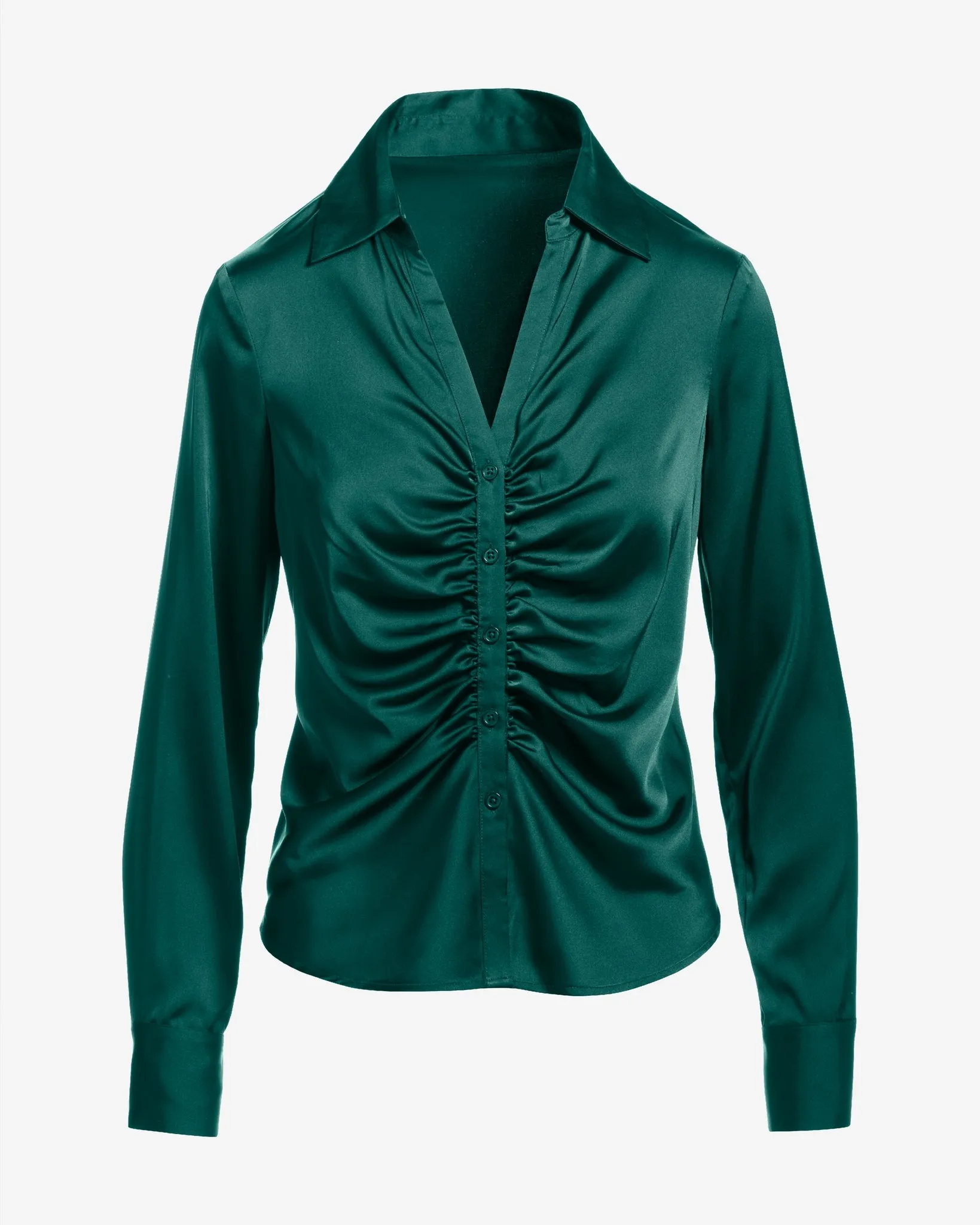Jessie Charmeuse Ruched Center Front Button Up Shirt Green sold by Boston Proper product image thumbnail 2