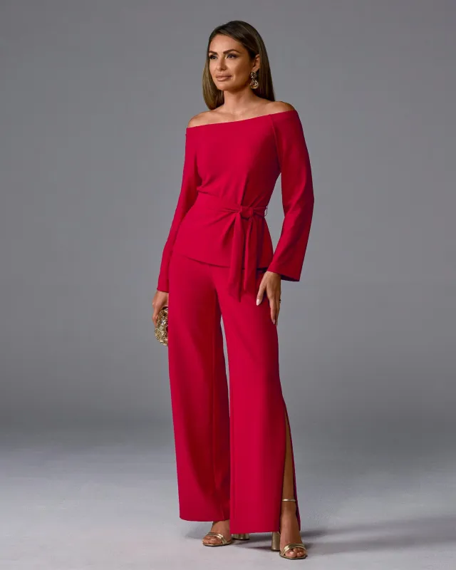 Beyond Travel Side Slit Pant Tango Red sold by Boston Proper