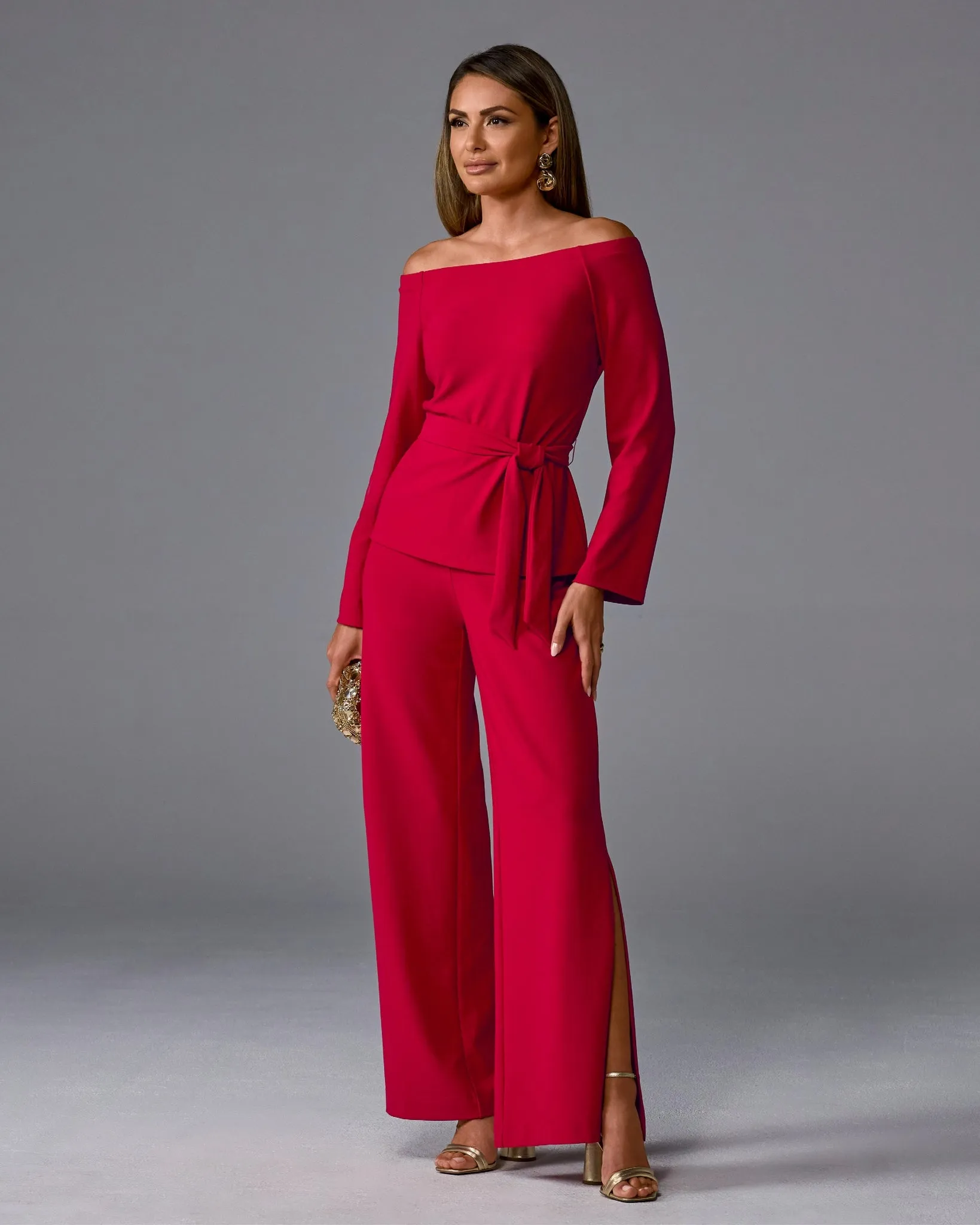 Beyond Travel Side Slit Pant Tango Red sold by Boston Proper