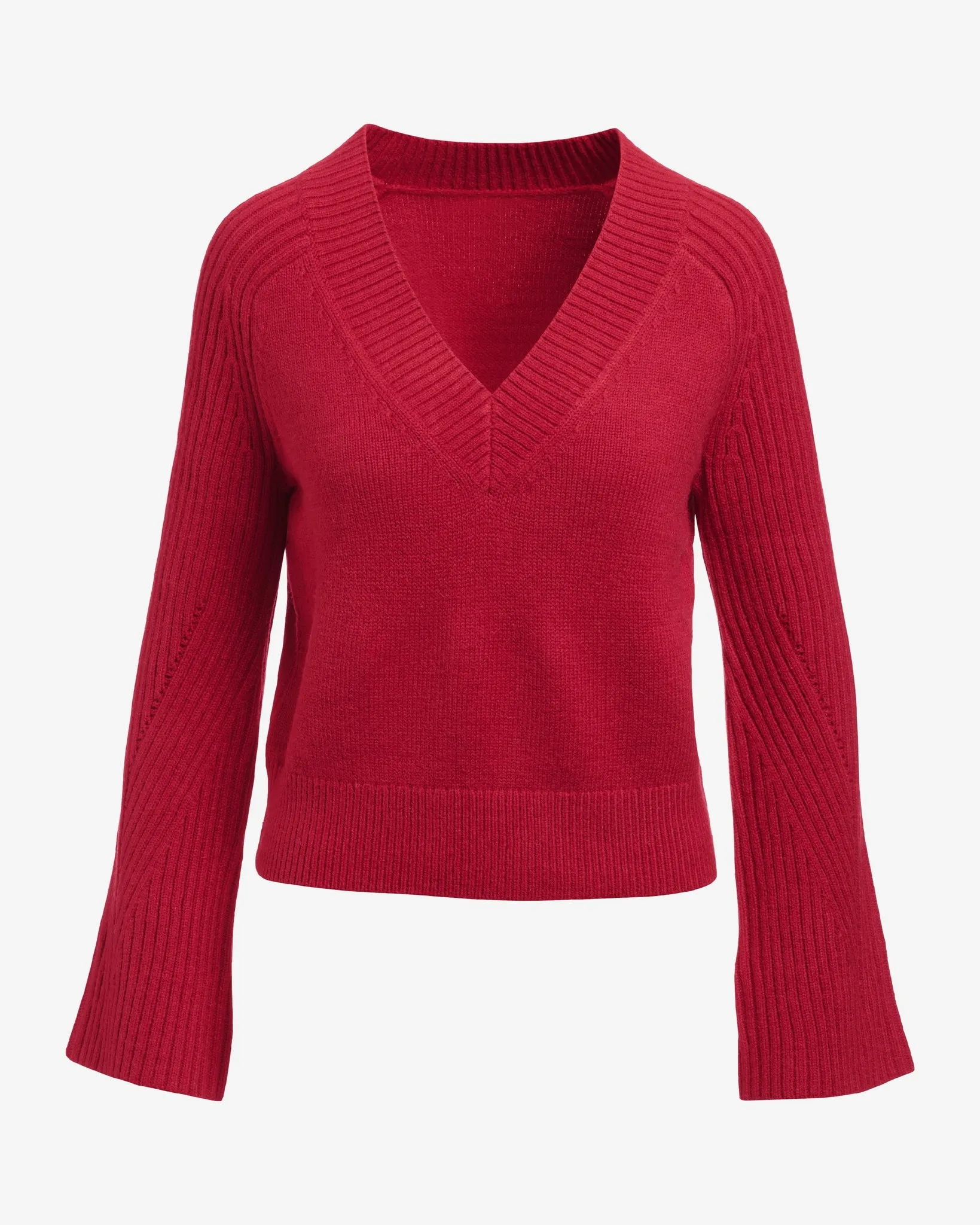 Wide Rib V-Neck Bell Sleeve Sweater Lipstick Red sold by Boston Proper product image thumbnail 2