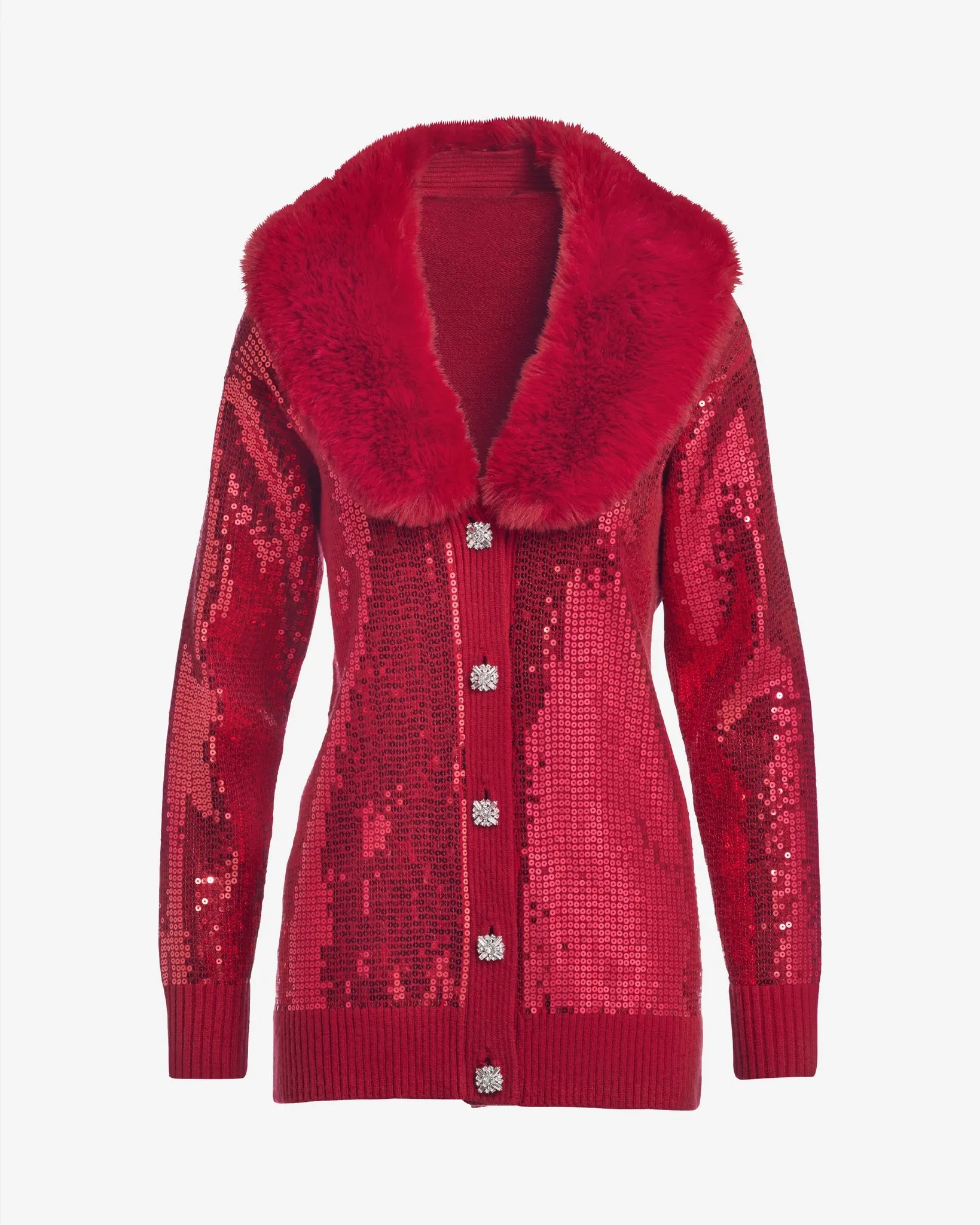 Sequin Embellished Faux Fur Collar Cardigan Jester Red sold by Boston Proper product image thumbnail 2