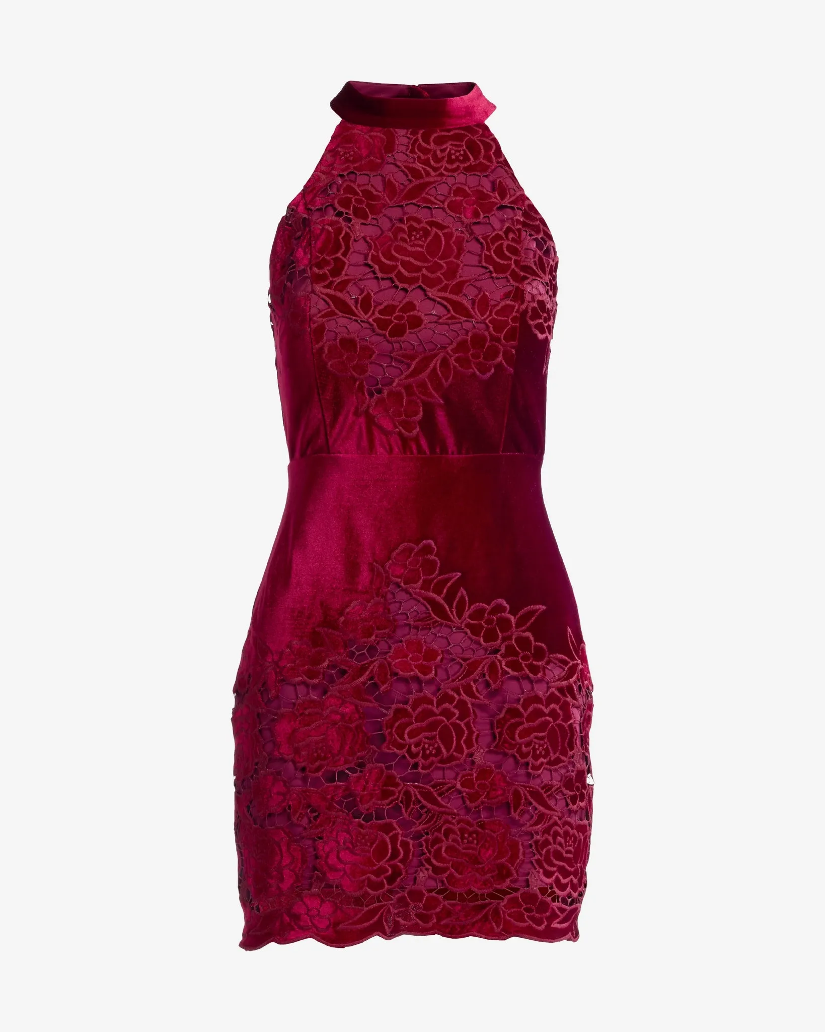 Placed Velvet Lace Mock Neck Sheath Dress Wine sold by Boston Proper product image thumbnail 2