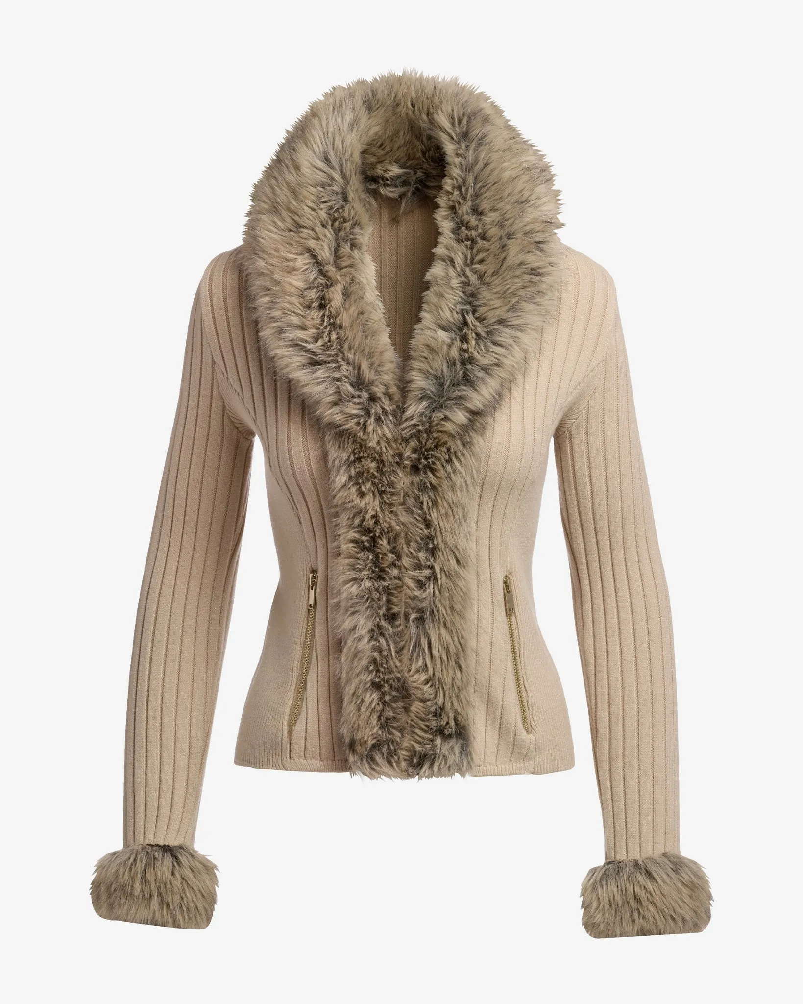 Faux Fur Trim Zip Up Cardigan Smoke Gray sold by Boston Proper product image thumbnail 2