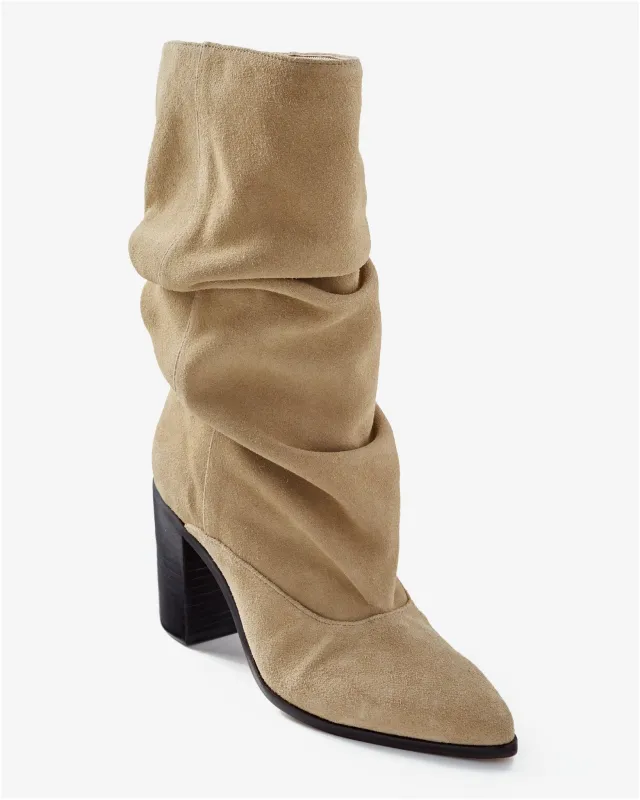 Suede Block Heel Slouchy Bootie Dark Taupe made by Boston Proper
