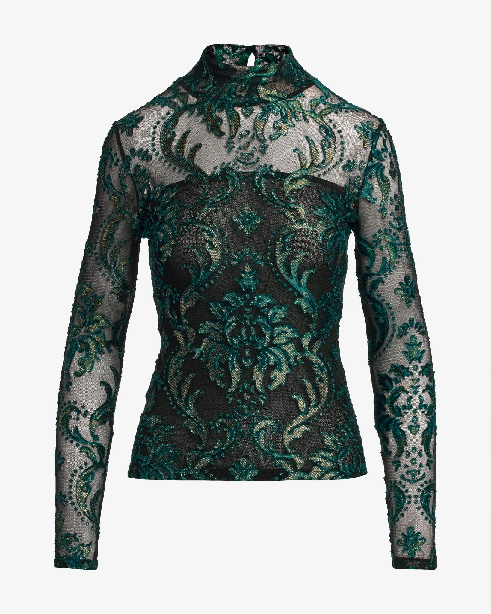 Floral burnout Turtleneck Knit Top Green Multi sold by Boston Proper product image thumbnail 2