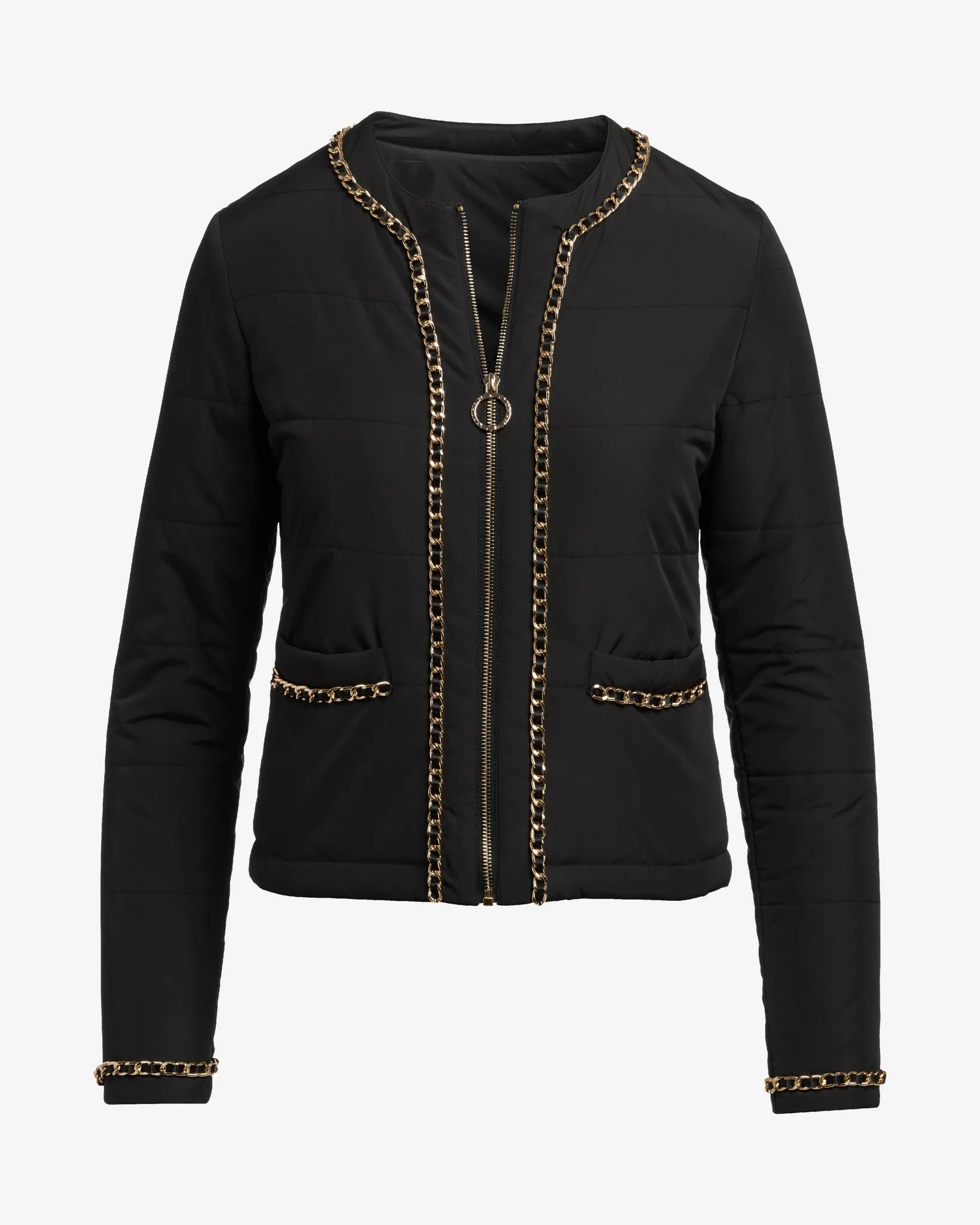 Chain Trim Light Weight Puffer Jacket Black sold by Boston Proper product image thumbnail 2