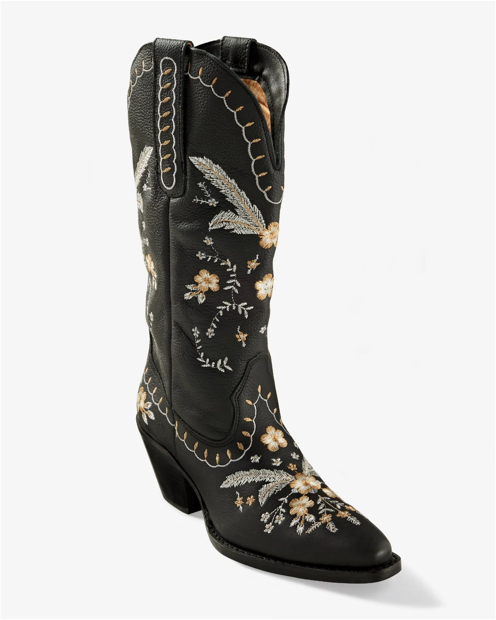 All-Over Embroidered Western Boot Black sold by Boston Proper